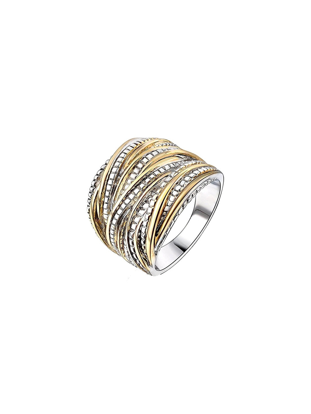 Moneekar Jewels Women Two-Tone Intertwined Crossover Finger Ring