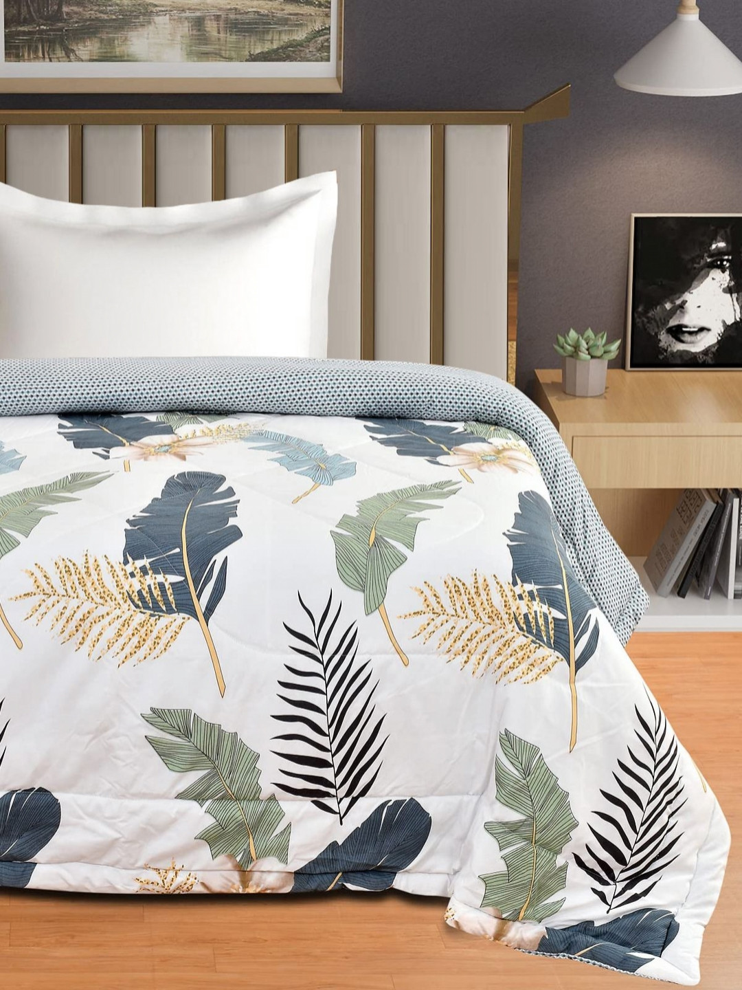 Florida Reeva Single Comforter Off White & Grey Printed AC Room 200 GSM Comforter