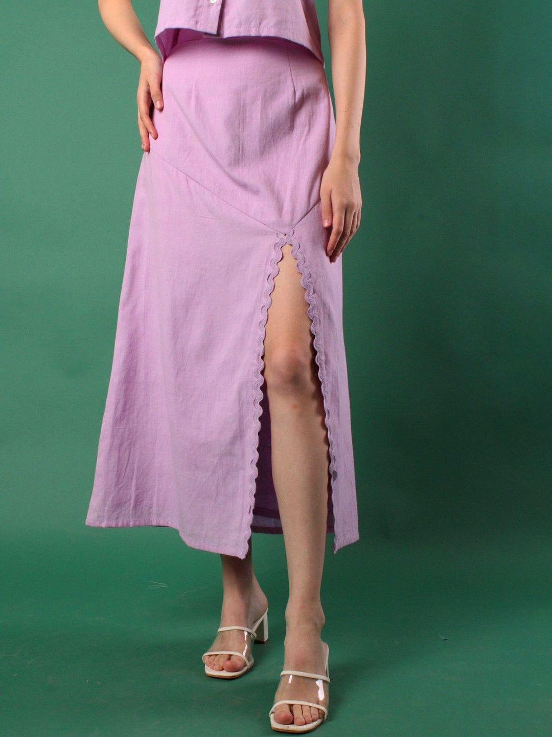 Naava Women Cotton A-Line Maxi Skirt With Front Slit
