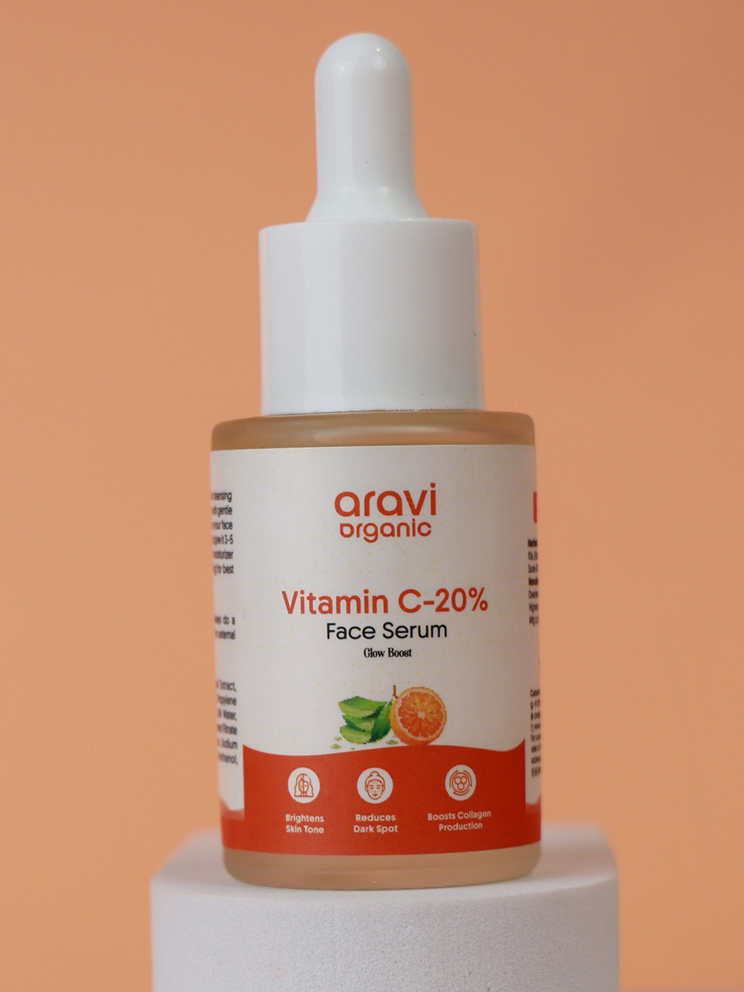 Aravi Organic 20% Vitamin C Face Serum Brightening, Dark Spots, & Uneven Skin Tone - 30ml