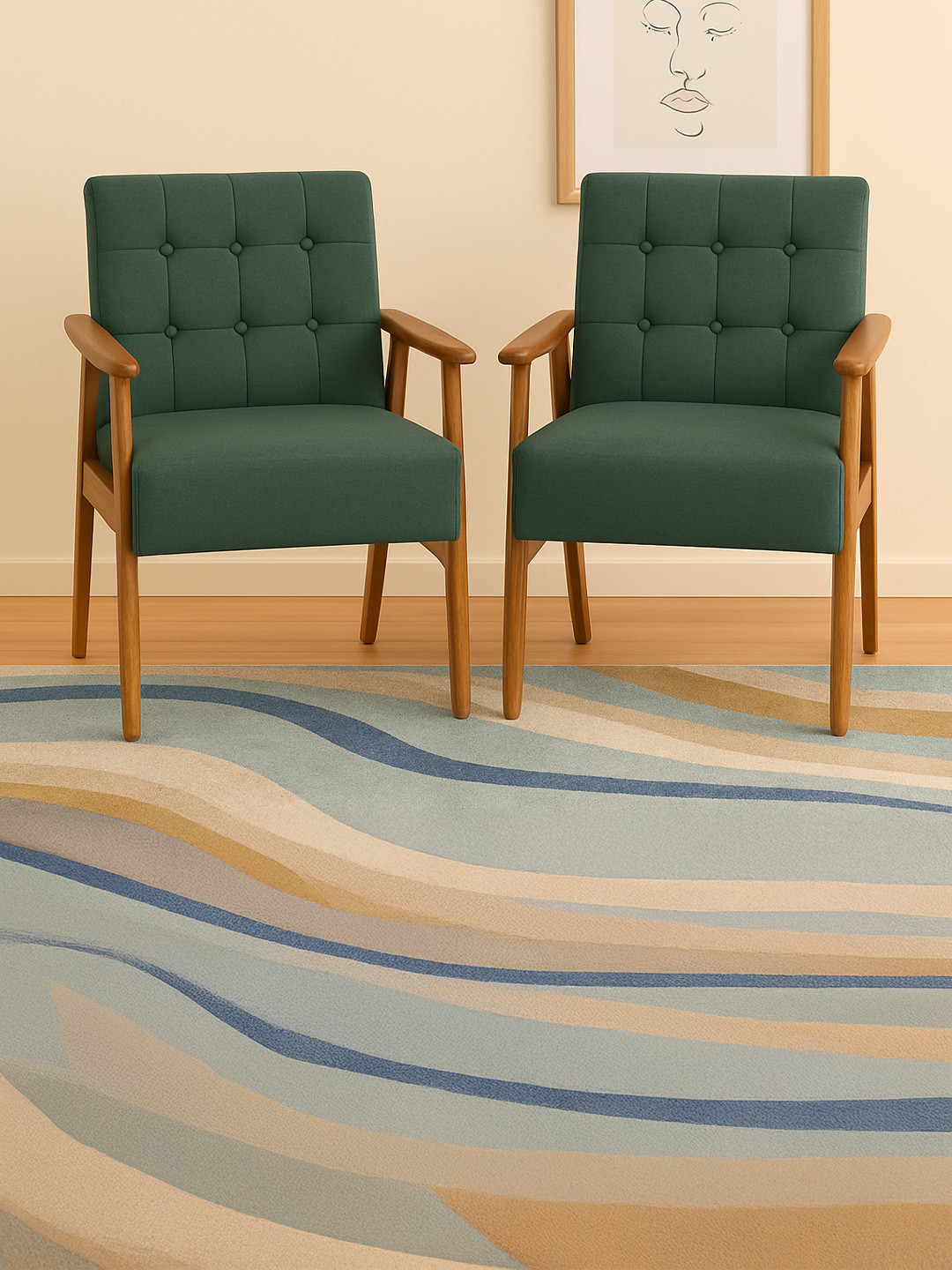 Little Extra Set of 2 Green Upholstered Wooden Armchair