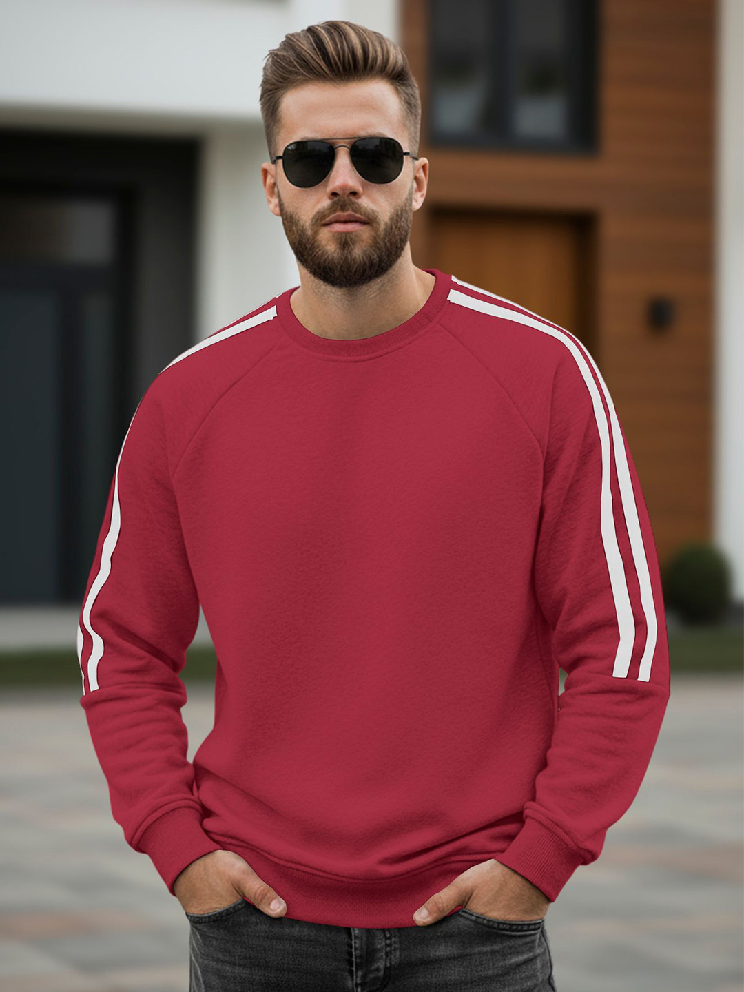 Fashion And Youth Men Solid Pullover Sweatshirt
