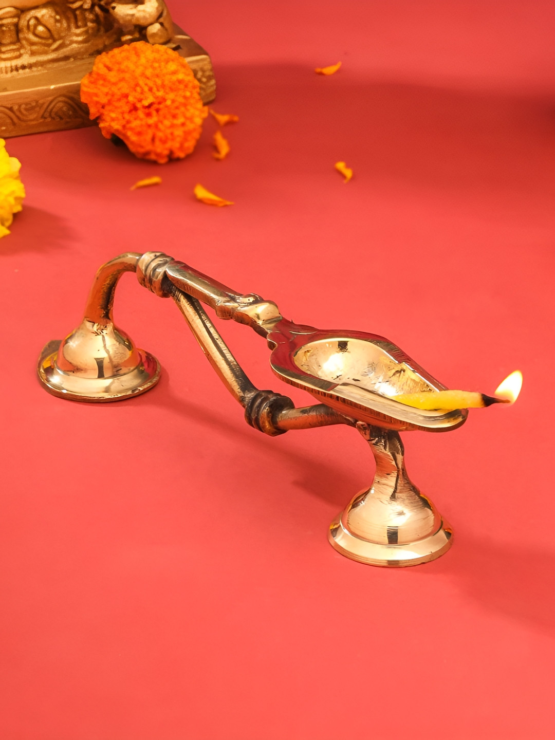Vedansh Craft Gold Toned Textured Eco Friendly Aarti Diya With Handle