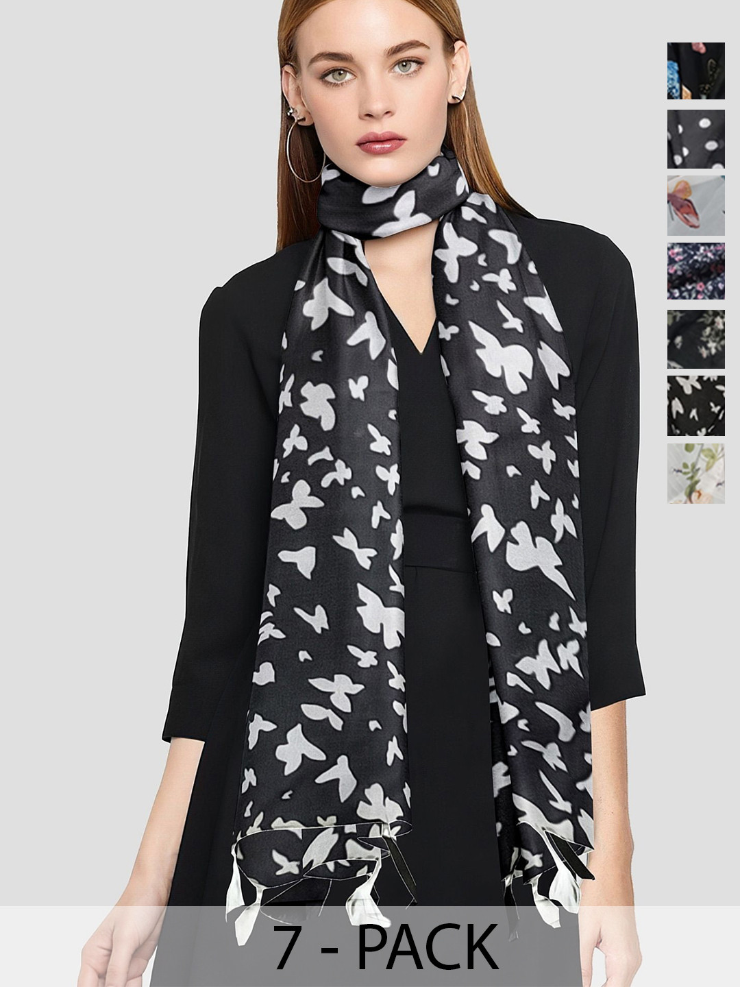POSHAMPAA be desi Women Pack of 7 Printed Scarf