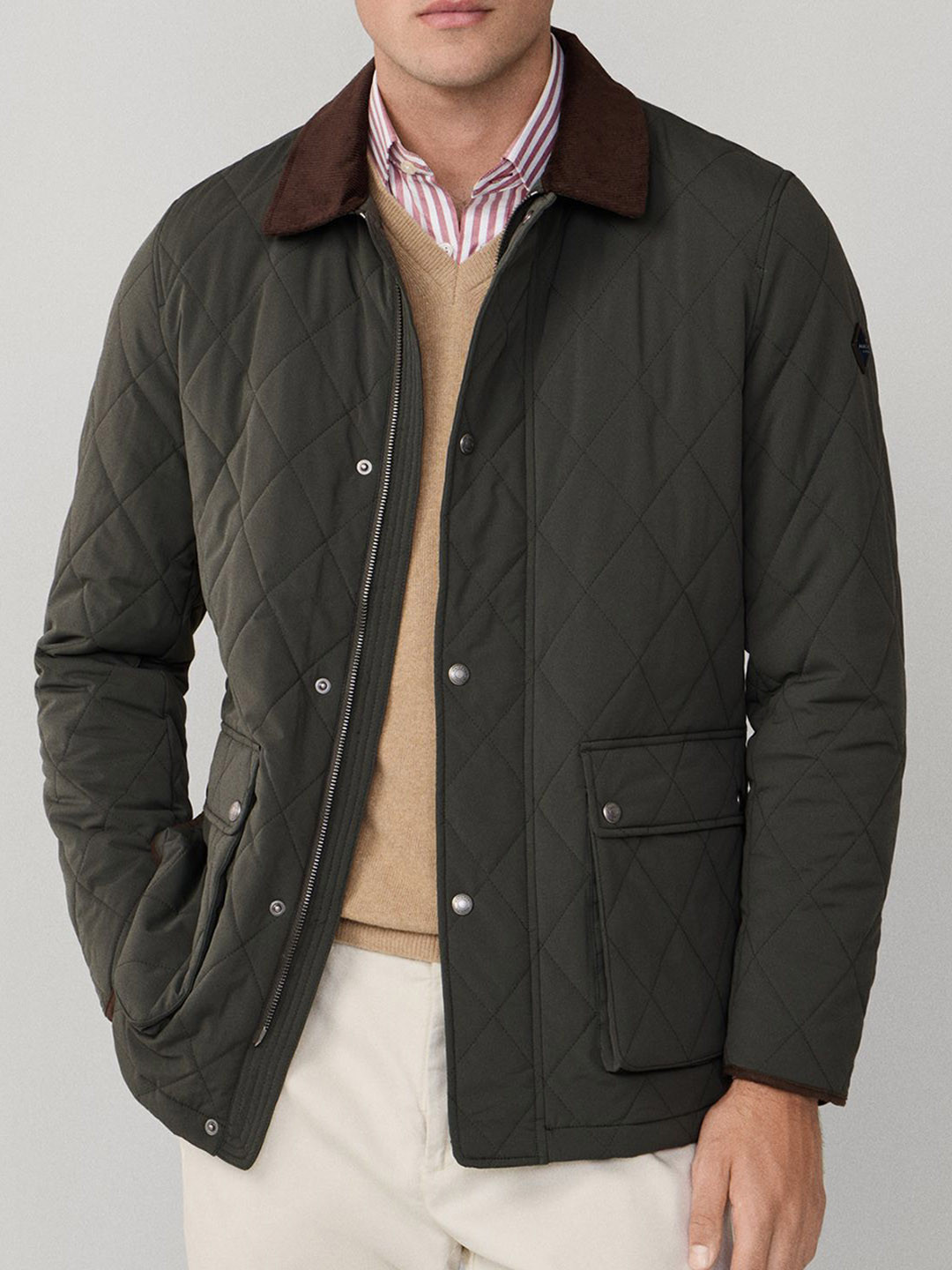 HACKETT LONDON Men Spread Collar Solid Quilted Jacket