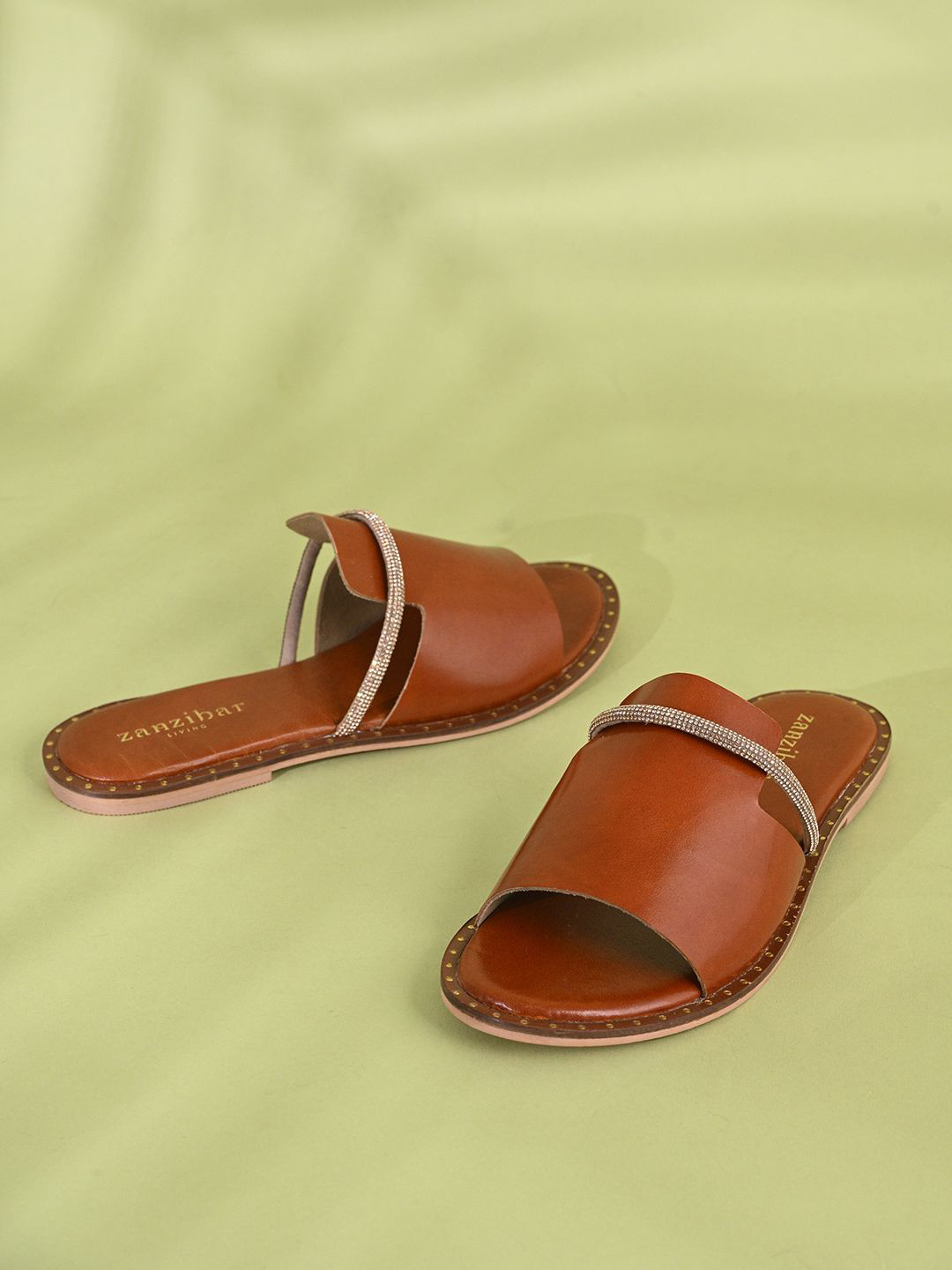 Zanzibar Living Women Embellished Synthetic Sliders Flip Flops