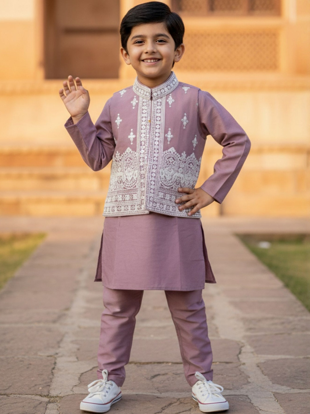 Lagorii Boys Knee Length Regular Straight Kurta with Pyjamas
