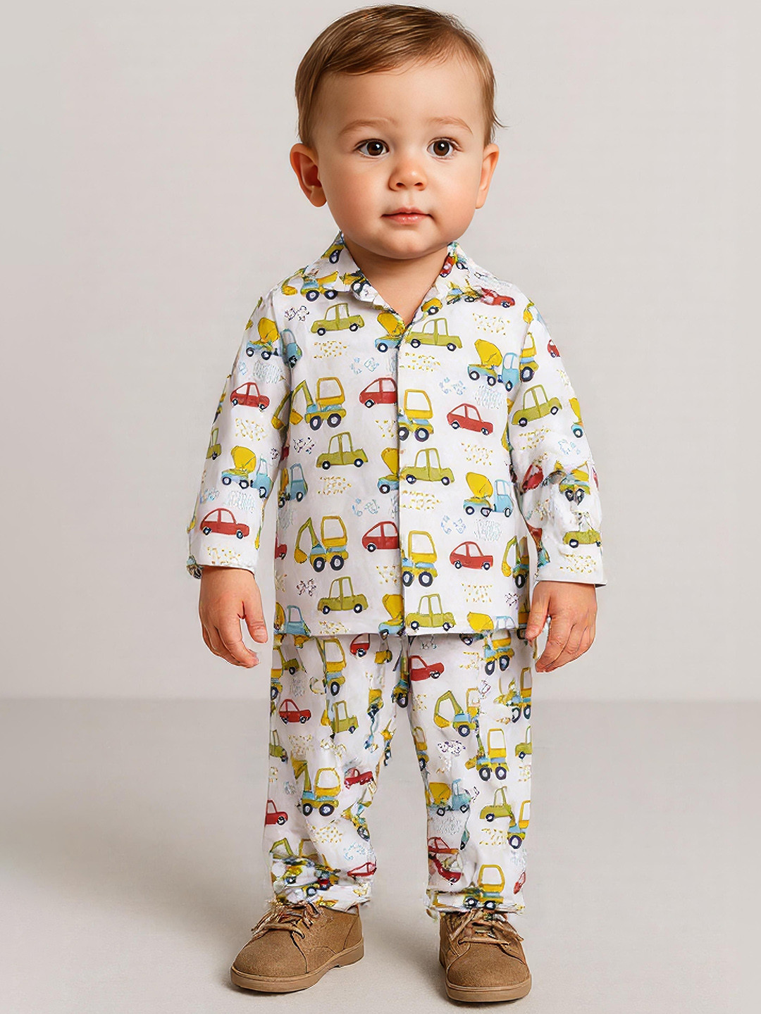 Clothe Funn Boys Graphic Printed Shirt Collar Pure Cotton Shirt With Pyjamas