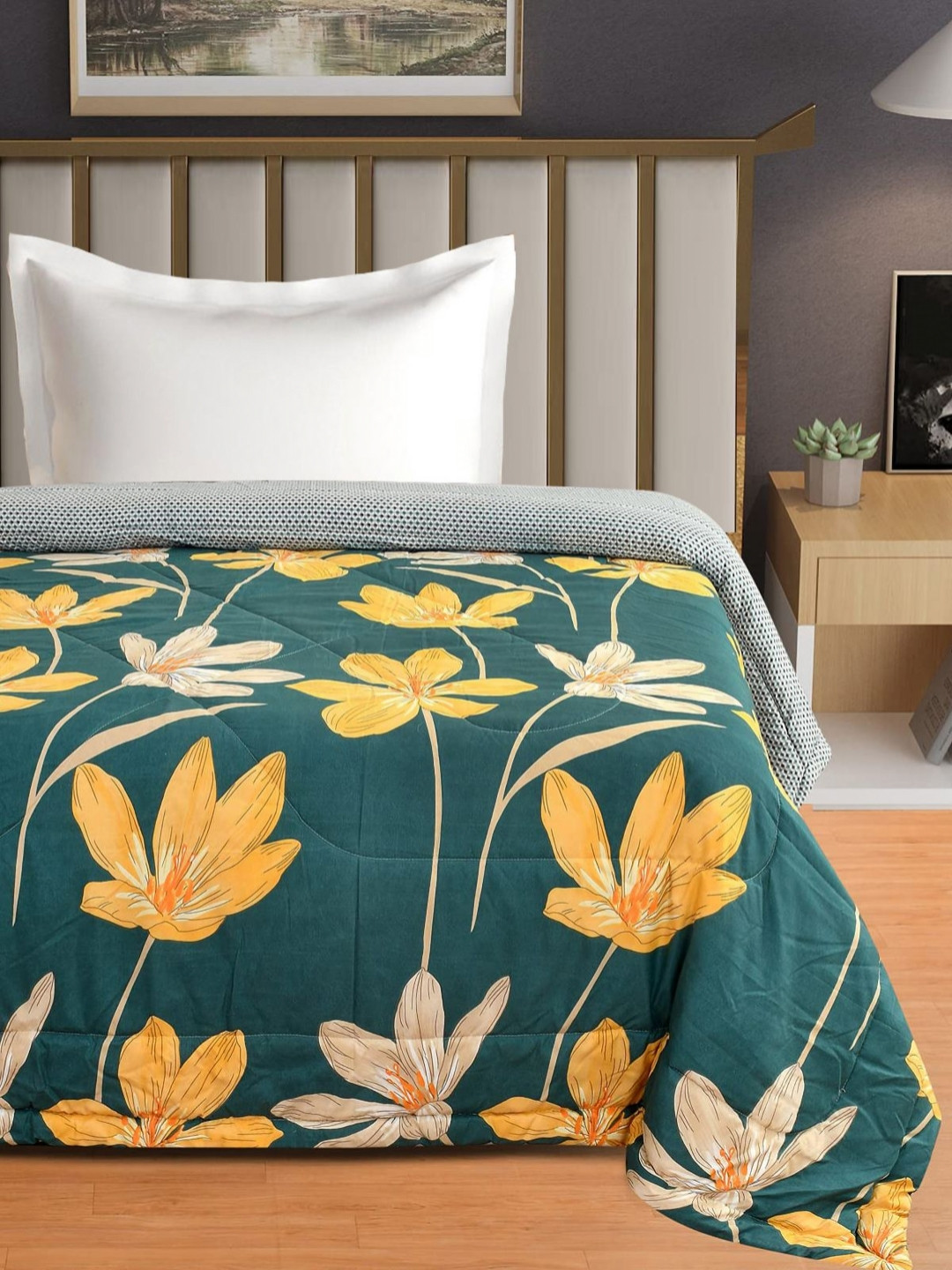 Florida Reeva Single Comforter Green & Yellow Printed AC Room 200 GSM Comforter