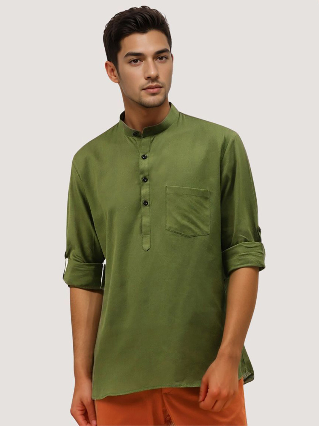 Pinki kumari Mandarin Collar Roll-Up Sleeves Cotton Kurta