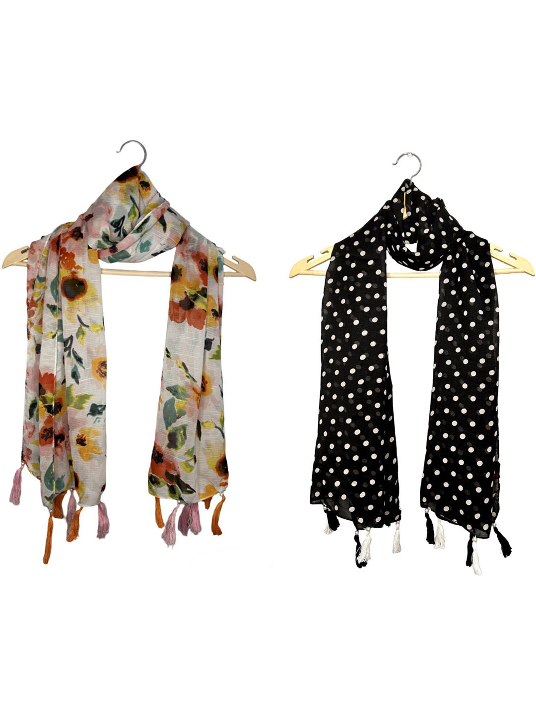 POSHAMPAA be desi Pack of 2 Women Printed Scarf with Tassels