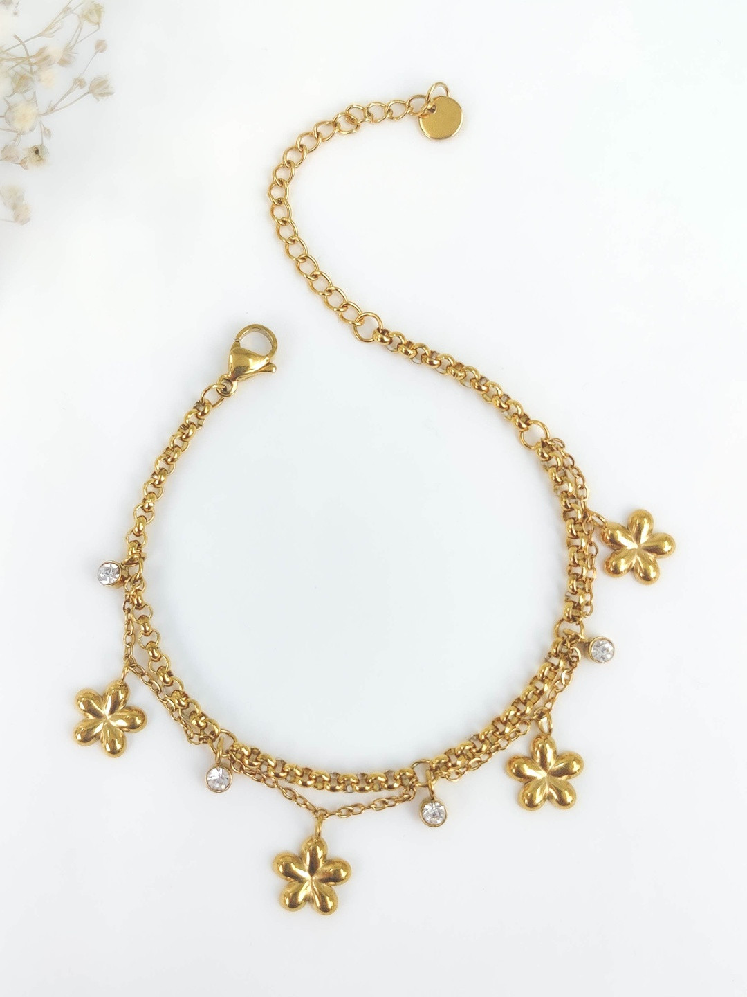 LOLO LePA Stainless Steel 18K Rose Gold-Plated Artificial Stones Studded Charm Bracelet