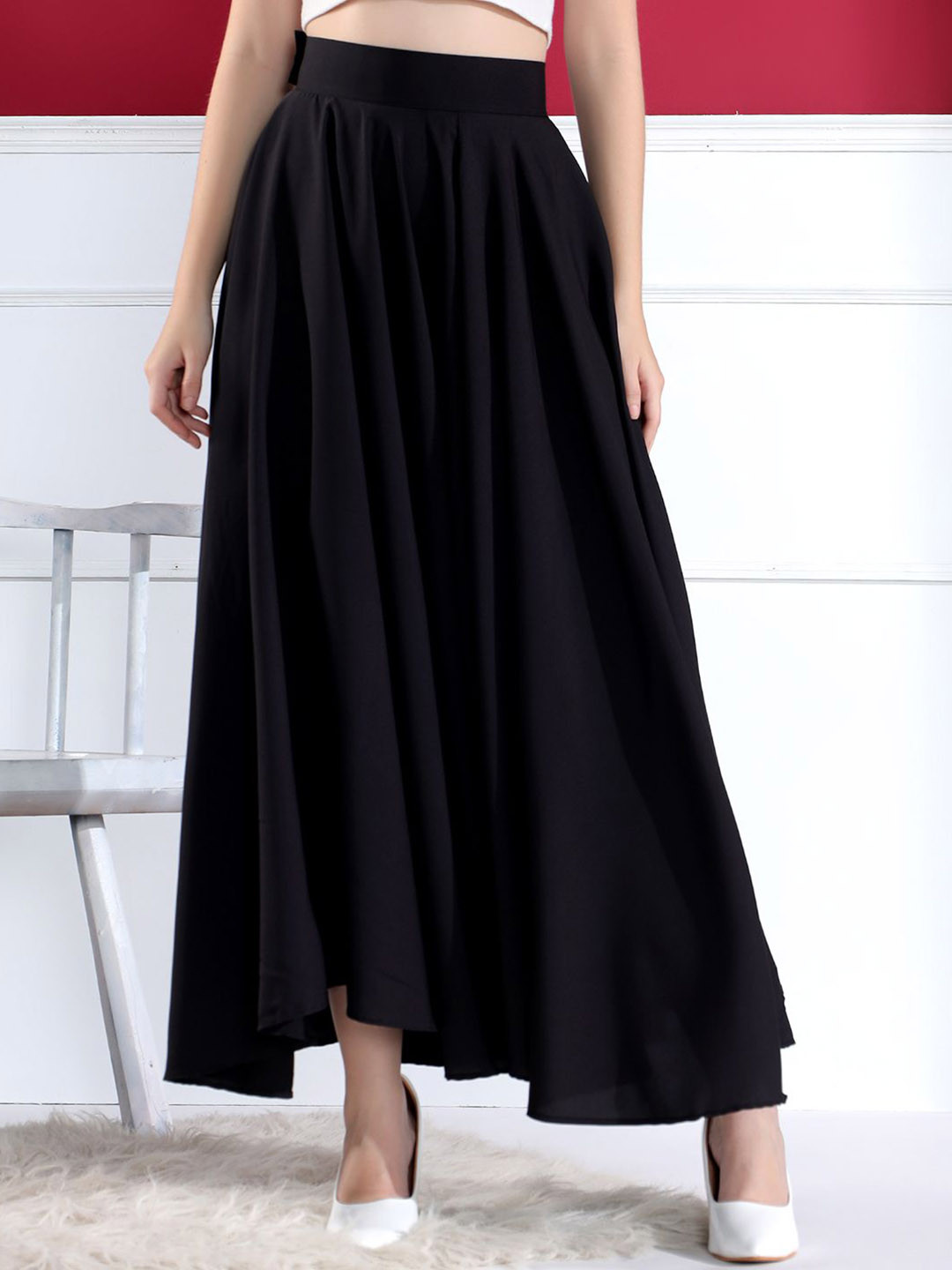 Kahara Women Flared Maxi Skirt with Button Closure