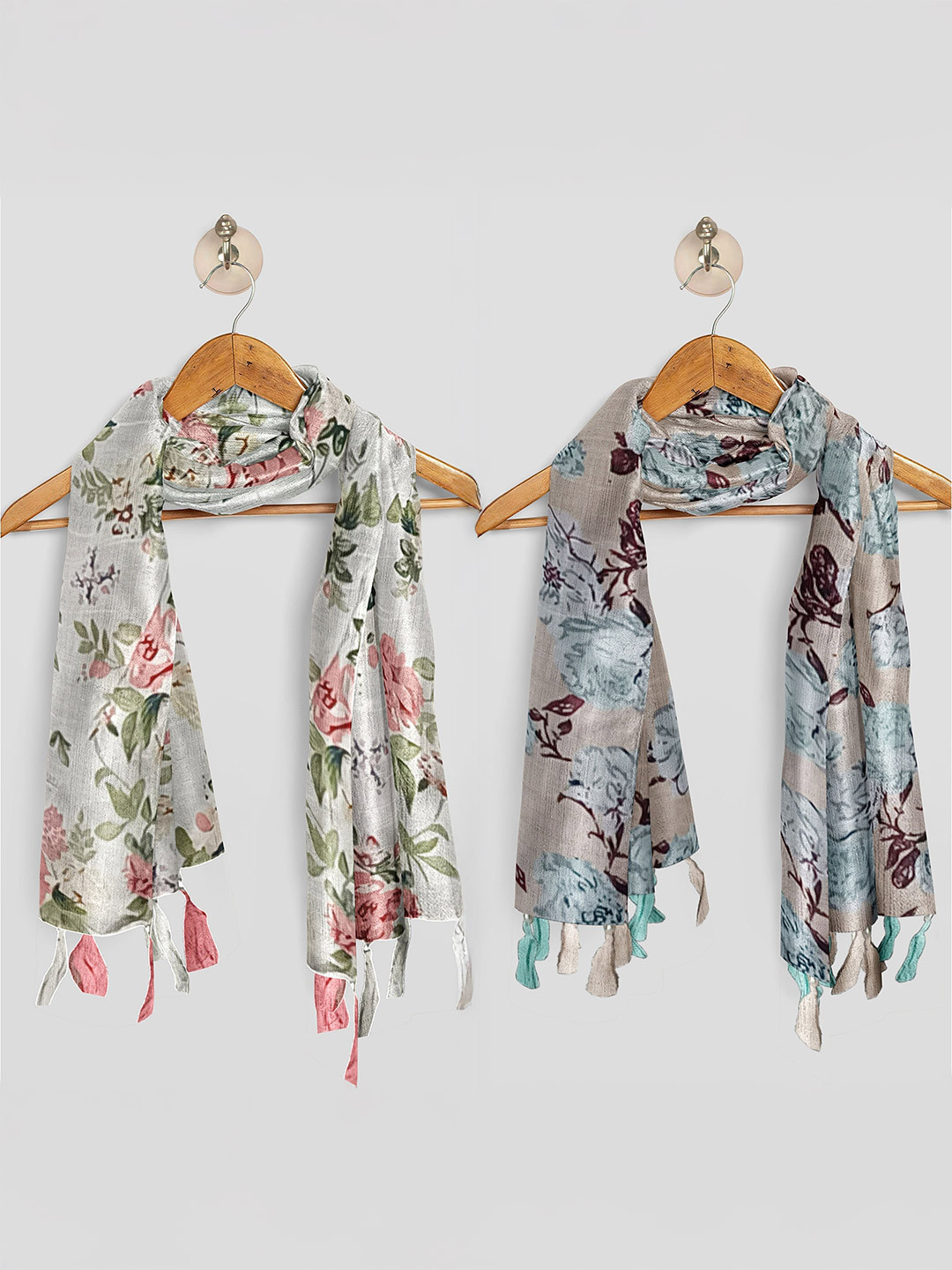 POSHAMPAA be desi Women Pack of 2 Printed Scarf with Tassells