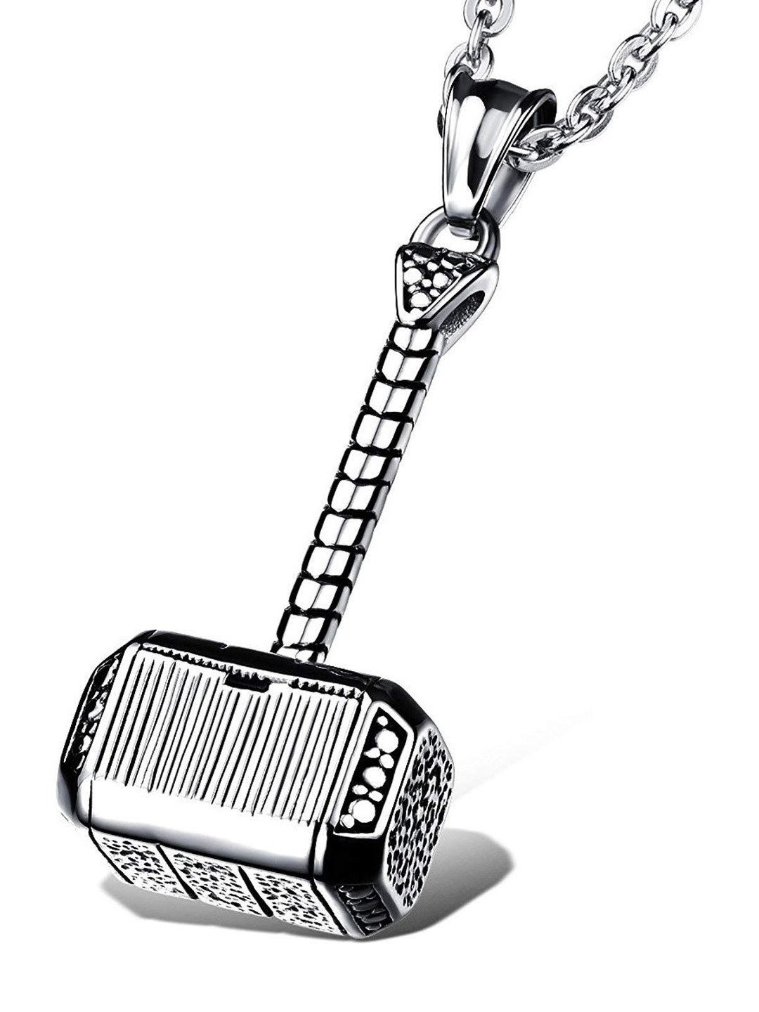 Moneekar Jewels Men Silver-Plated Oxidised Thor Hammer Necklace