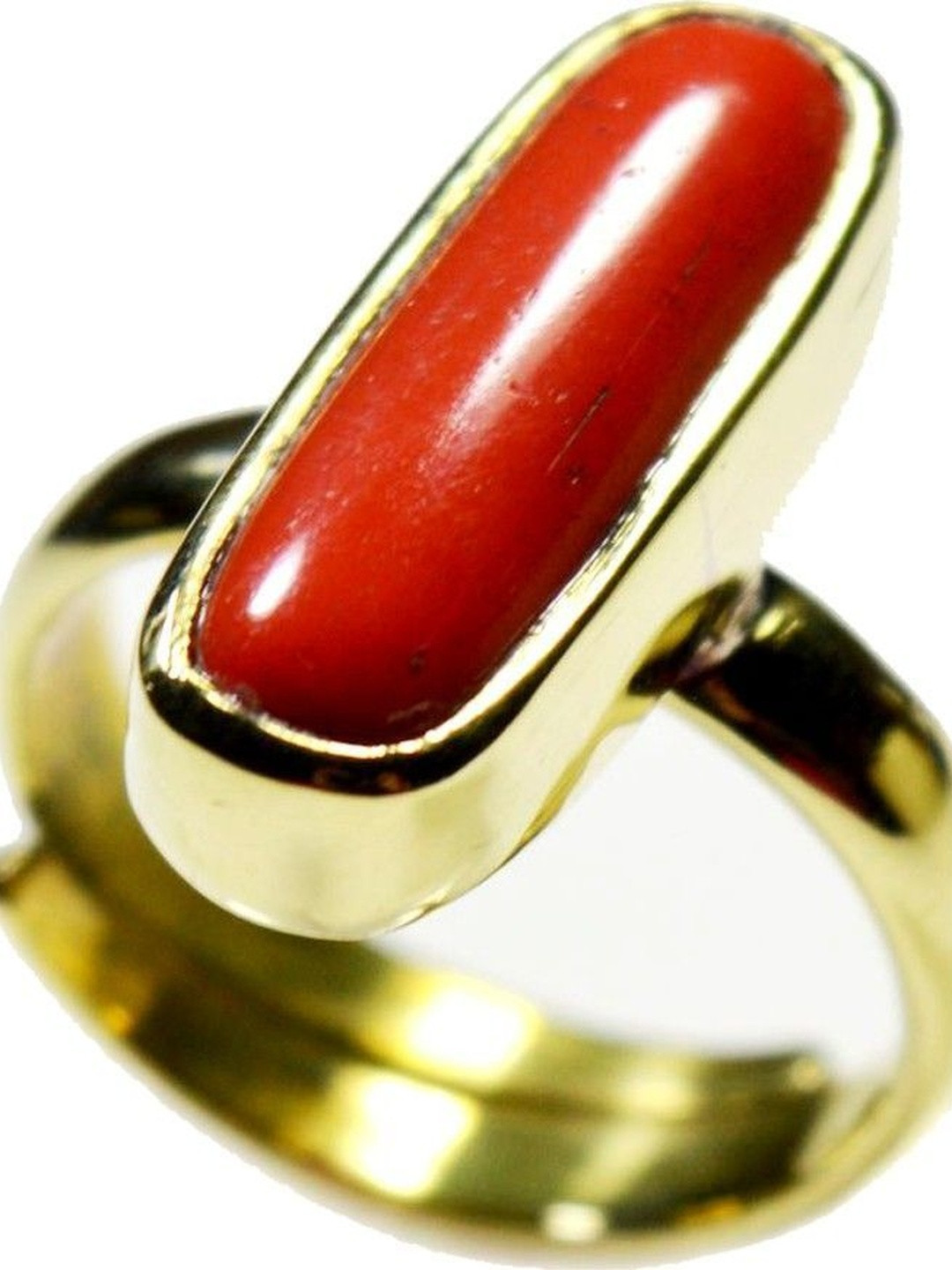 RAVIOUR LIFESTYLE Unisex Gold-Plated Red Coral Cabochon Finger Ring