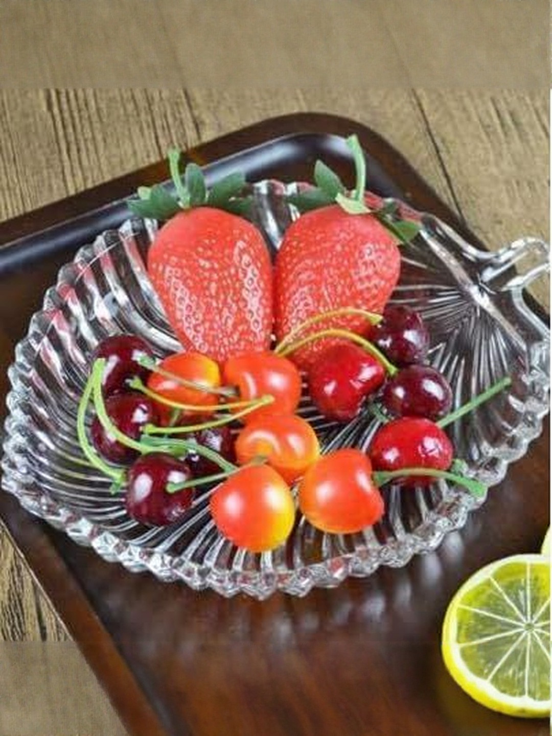 1ST TIME Pack Of 2 Transparent Textured Glass Glossy Plates