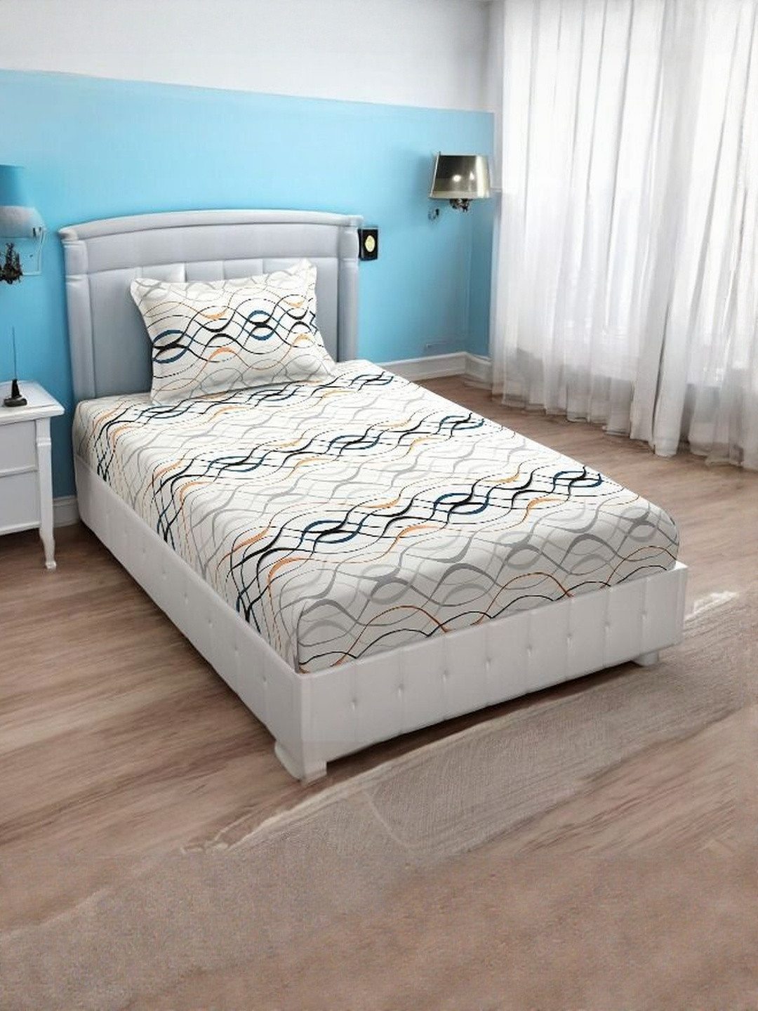 WELLNEST Unisex Abstract Printed Bedsheets With Two Pillow Cover