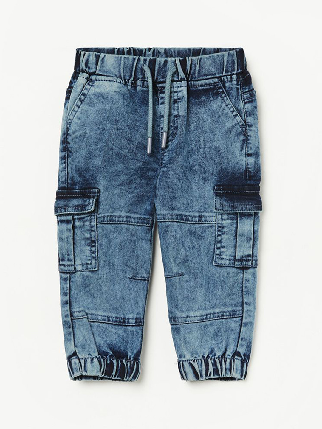 Juniors by Lifestyle Boys Regular Fit Acid Wash Mid-Rise Light Fade Cargo Style Jeans