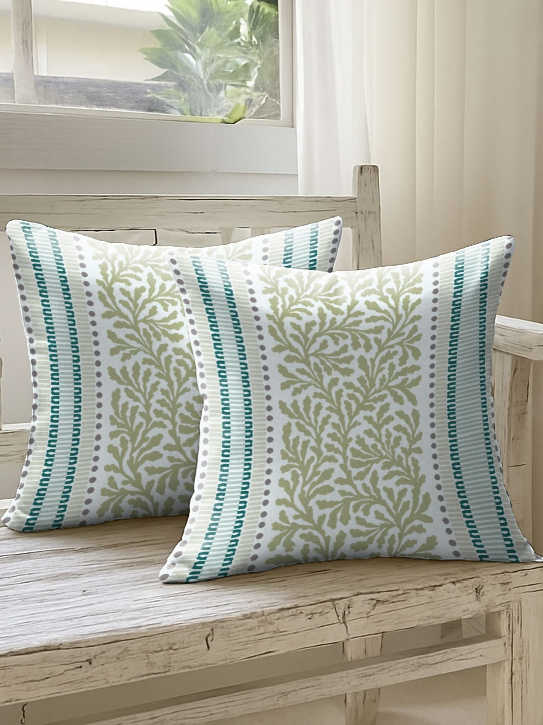 CASABLEU Premium Magma Green 2 Pieces Floral Square Cushion Covers