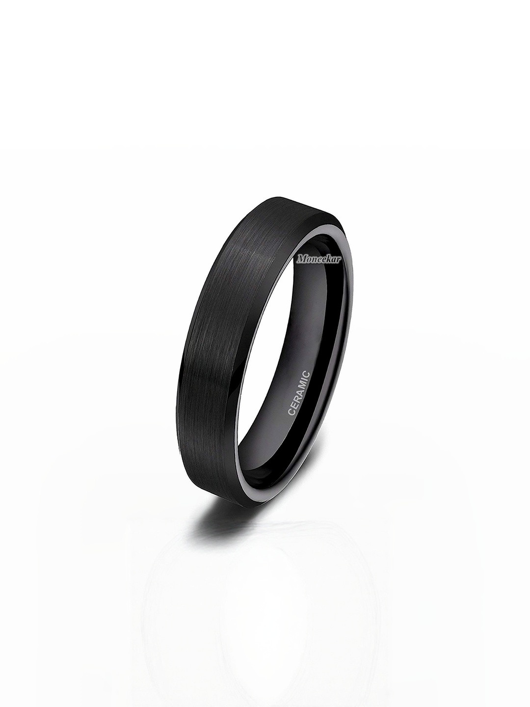 Moneekar Jewels Unisex Black Ceramic Bevelled Edge Finger Ring
