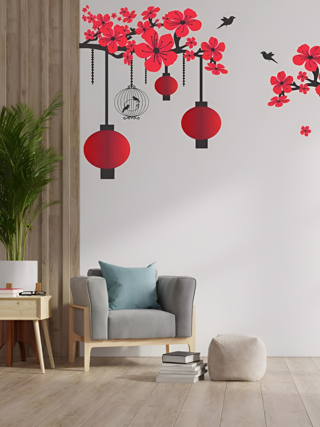 Sai Designs Red & Black Printed Self Adhesive Wall Decals and Stickers
