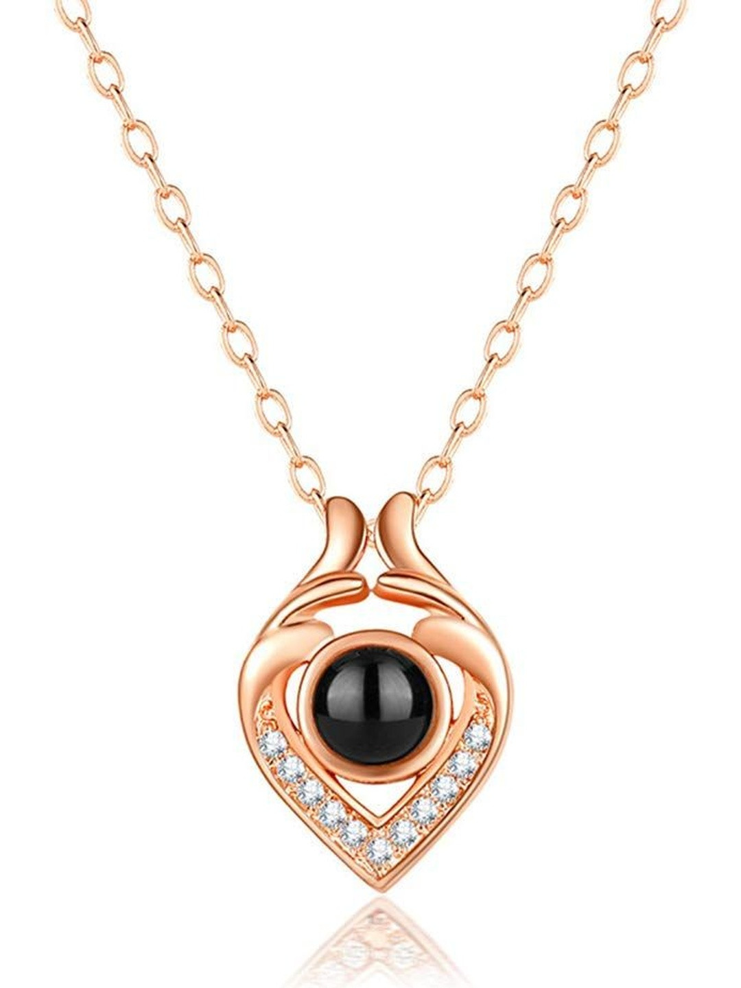 Moneekar Jewels Rose Gold-Plated Heart Shaped I Love You 100 Languages Pendant with Chain