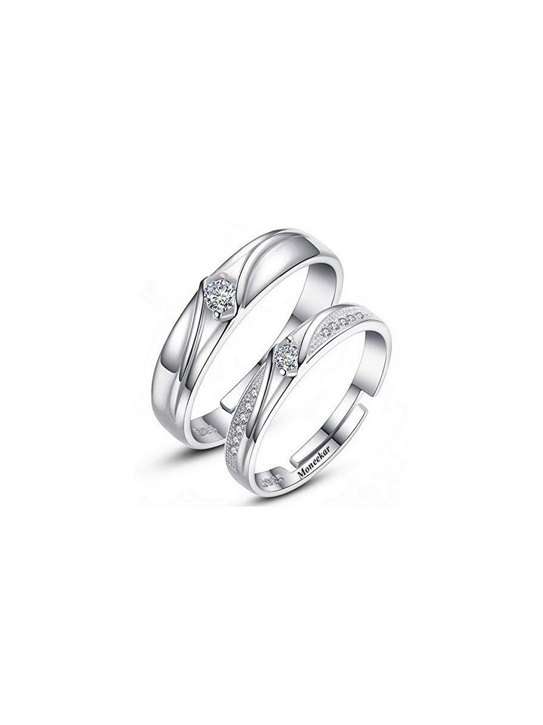 Moneekar Jewels Unisex Silver-Toned Adjustable Cubic Zirconia Finger Rings