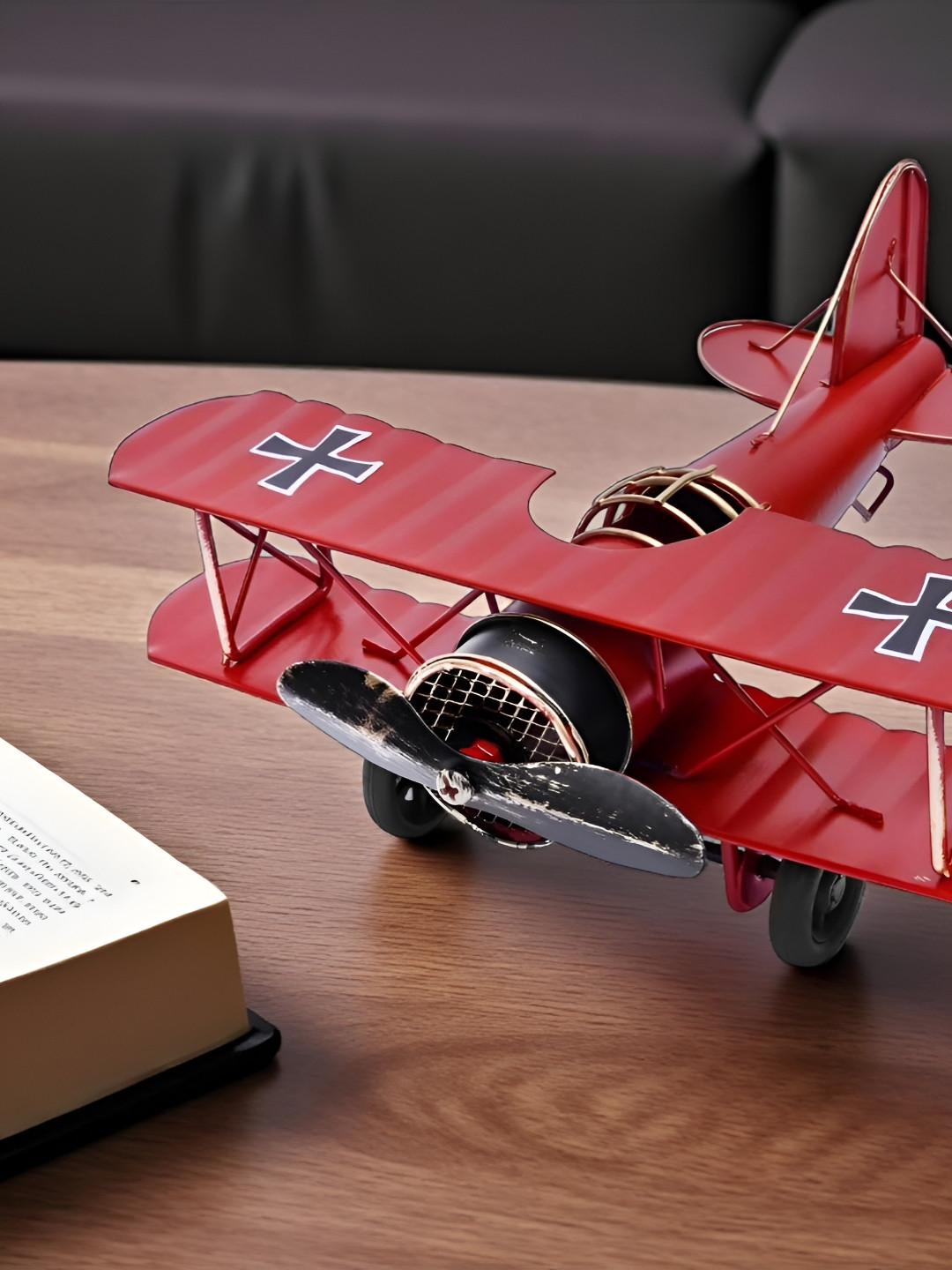 Ascension Red Vintage Biplane Metal Model WWI Fighter Aircraft Curio Matte Showpiece