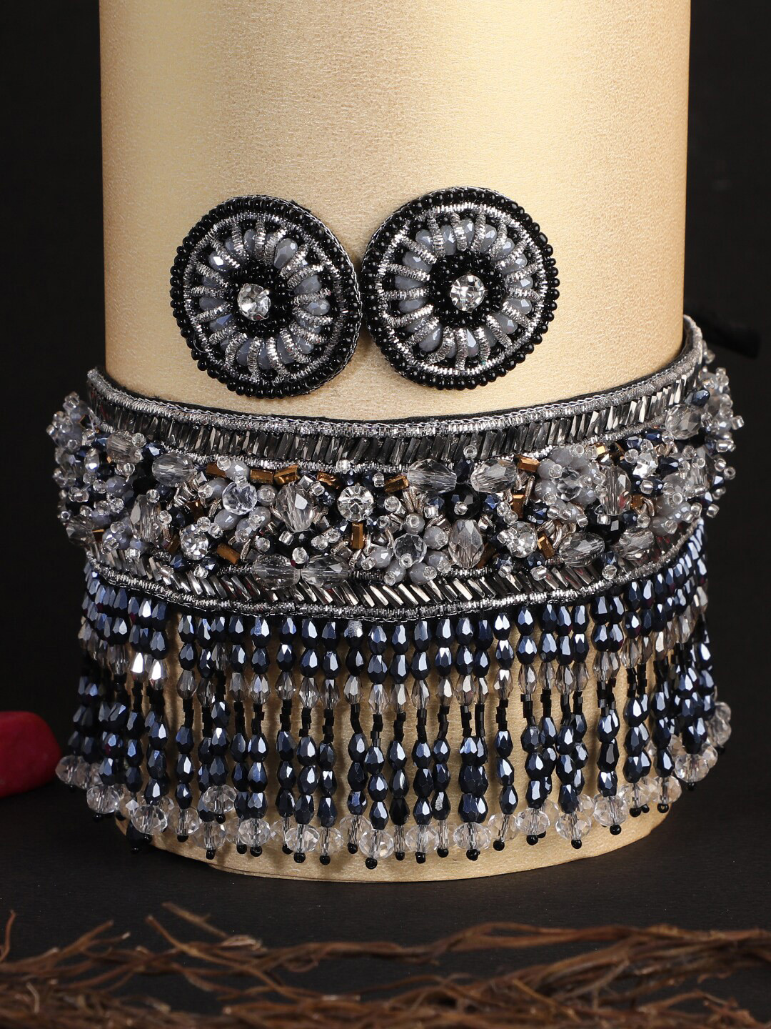 Adwitiya Collection Copper Stone-Studded & Beaded Jewellery Set