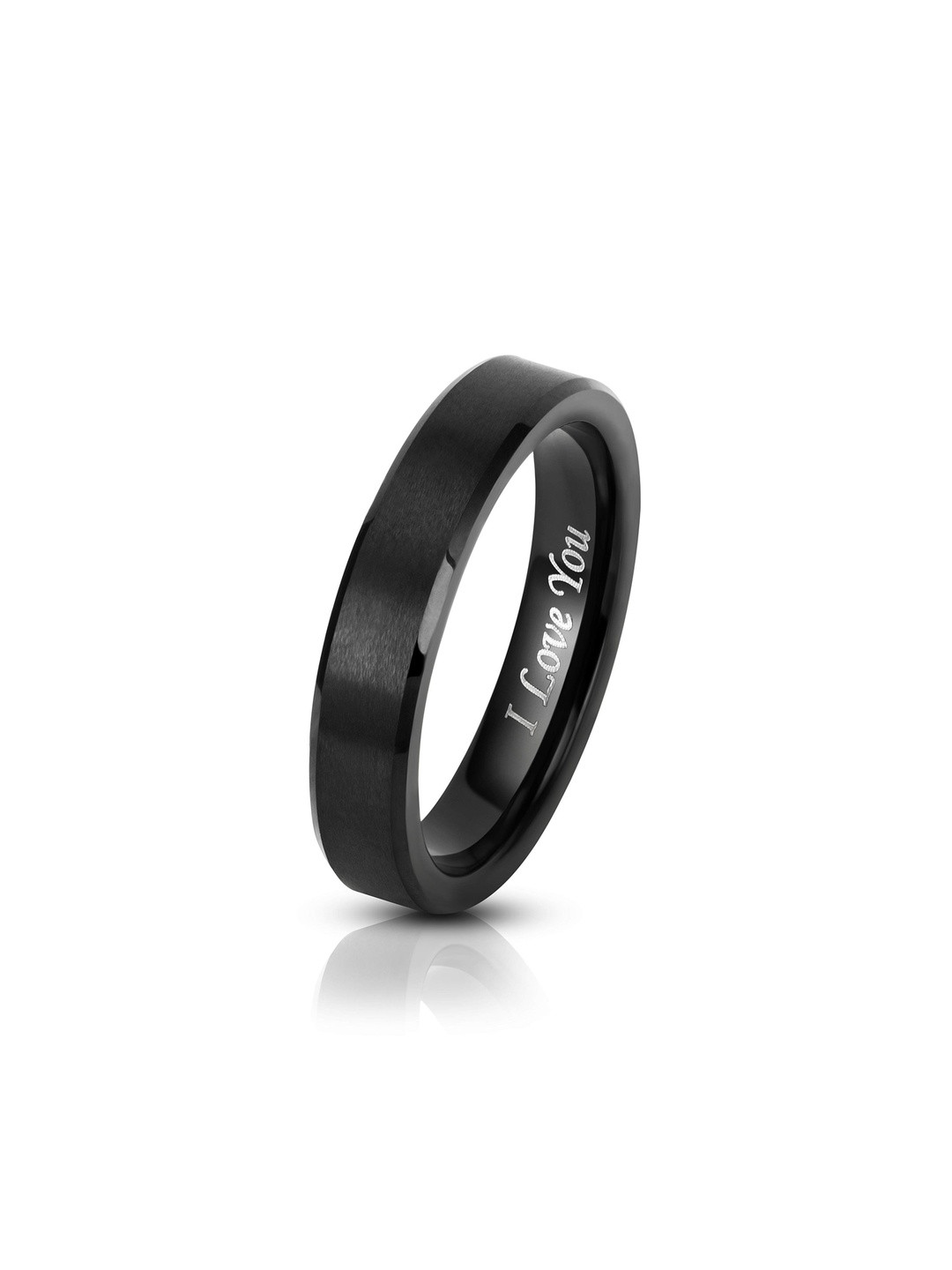 Moneekar Jewels Unisex Stainless Steel I Love You Engraved Matte Finish Finger Ring