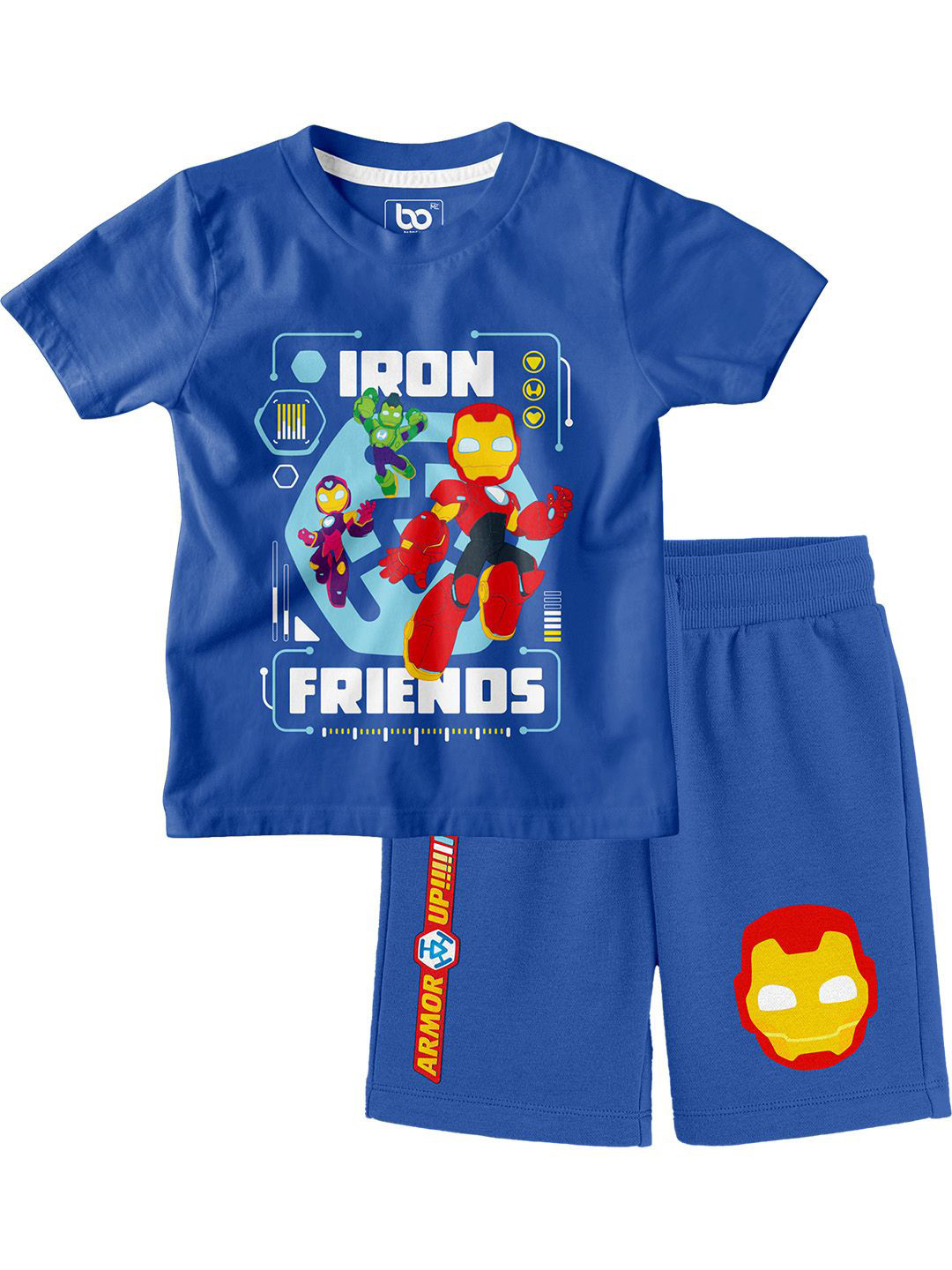 BonOrganik Boys Iron Man Printed Short Sleeves Pure Cotton T-shirt With Shorts