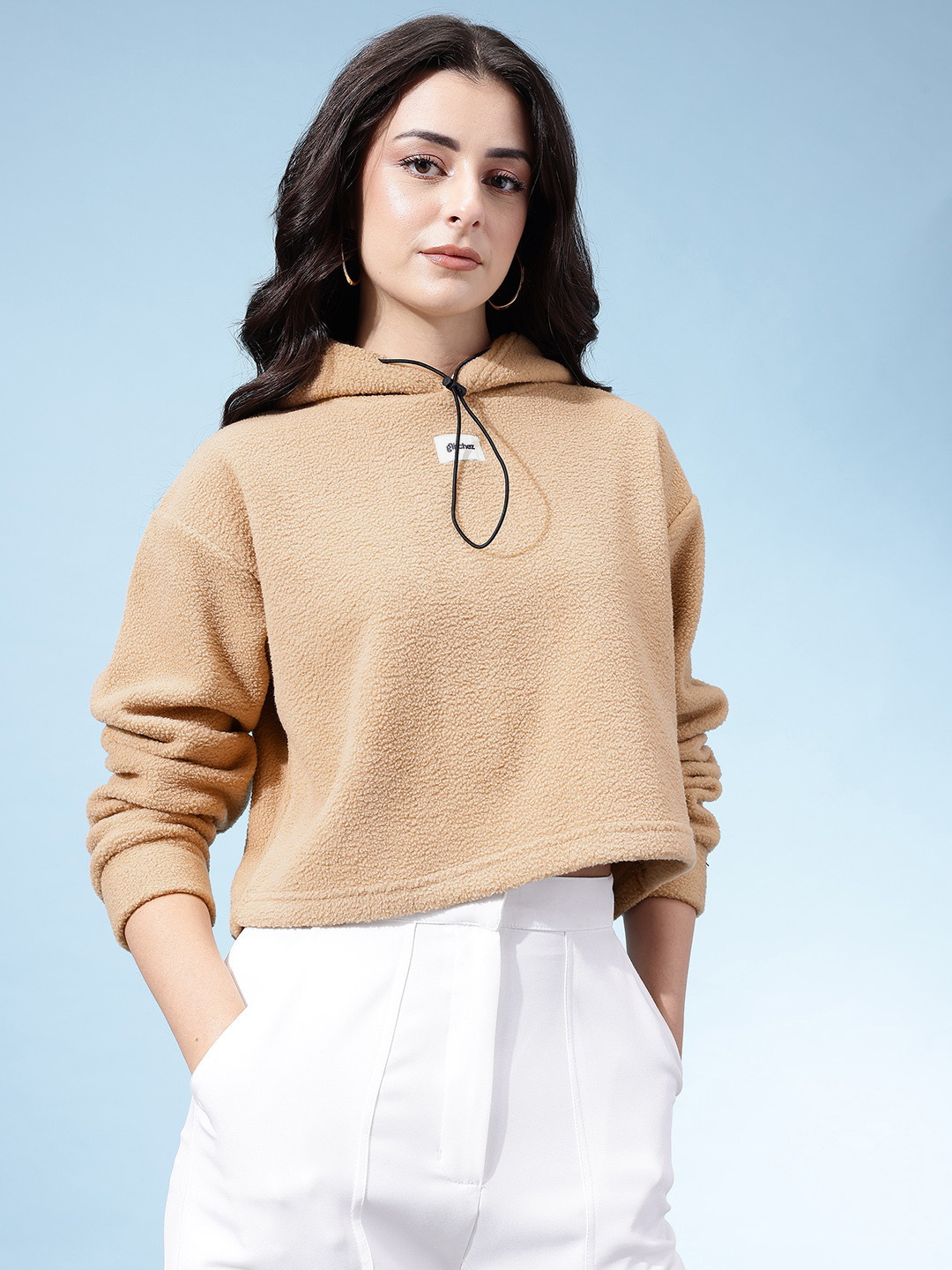 glitchez Sherpa Hooded Crop Sweatshirt