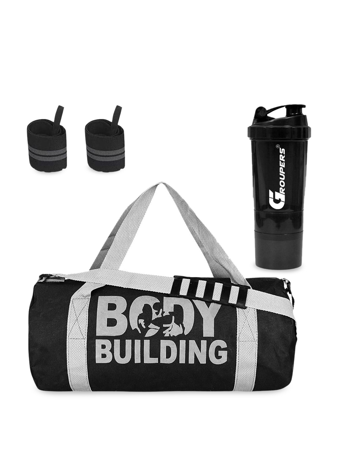 GROUPERS Unisex Printed Medium Sports Or Gym Duffel Bag With Protien Shaker & Wrist Band