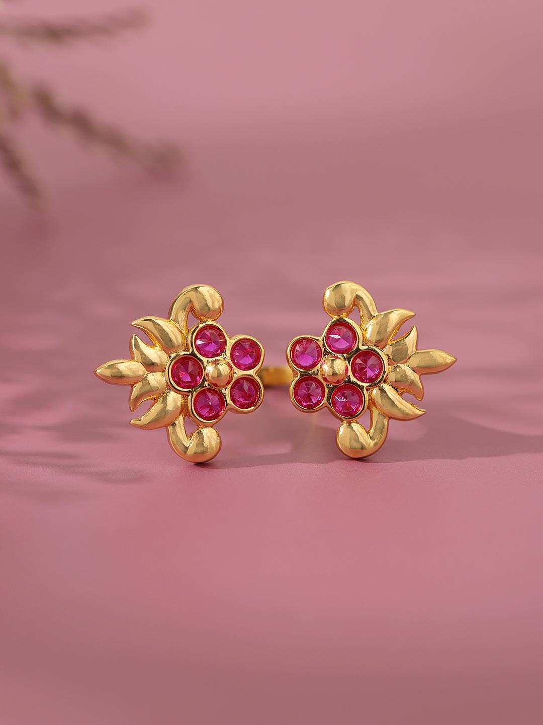 Voylla Gold-Plated American Diamond Stone-Studded Gota Patti Phoolra Zari Finger Ring