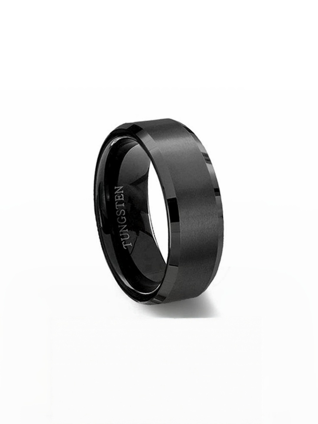 Moneekar Jewels Men Black Tungsten Carbide Comfort Fit Finger Ring