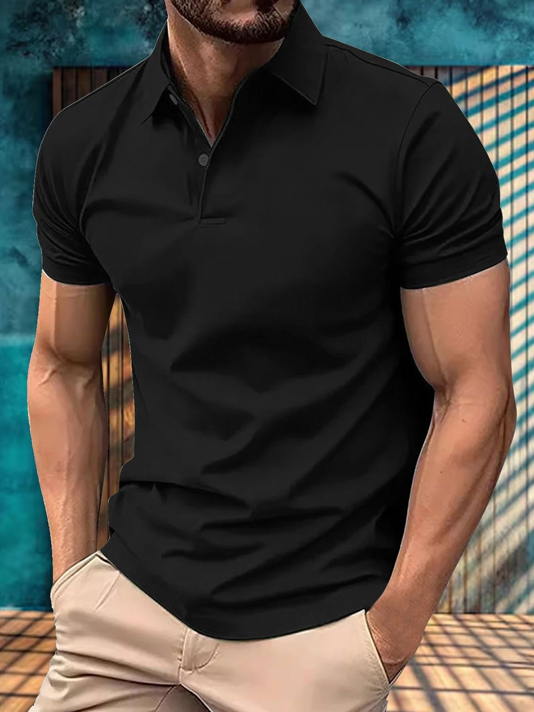 SZN Men Polo Collar Moisture Wicking Short Sleeves Muscle Fit T-shirt