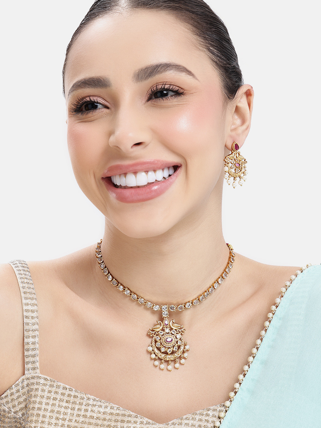 Lavish Giftz Gold Plated Antique Peacock Necklace Set