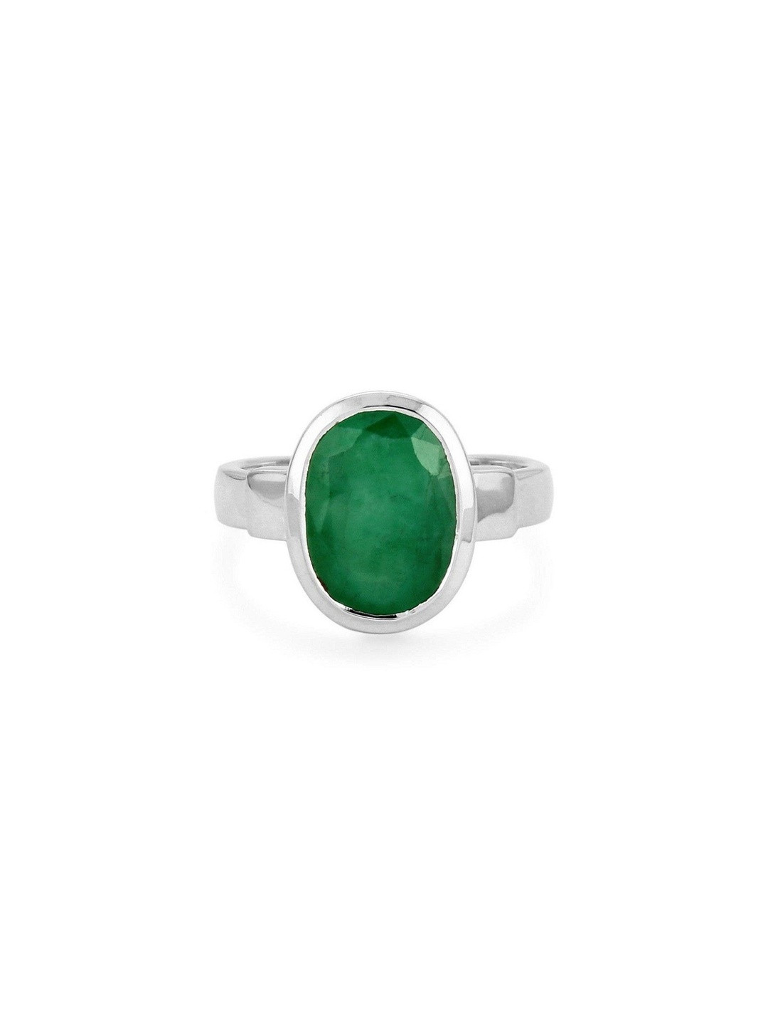 CEYLONMINE Unisex Silver-Plated Emerald (Panna) Finger Ring