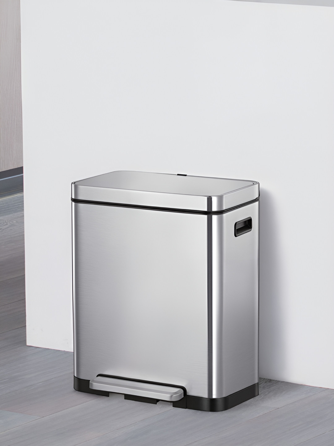 OBSESSIONS Grey & Black Stainless Steel Step Trash Rectangular Pedal Dustbins - 20 L