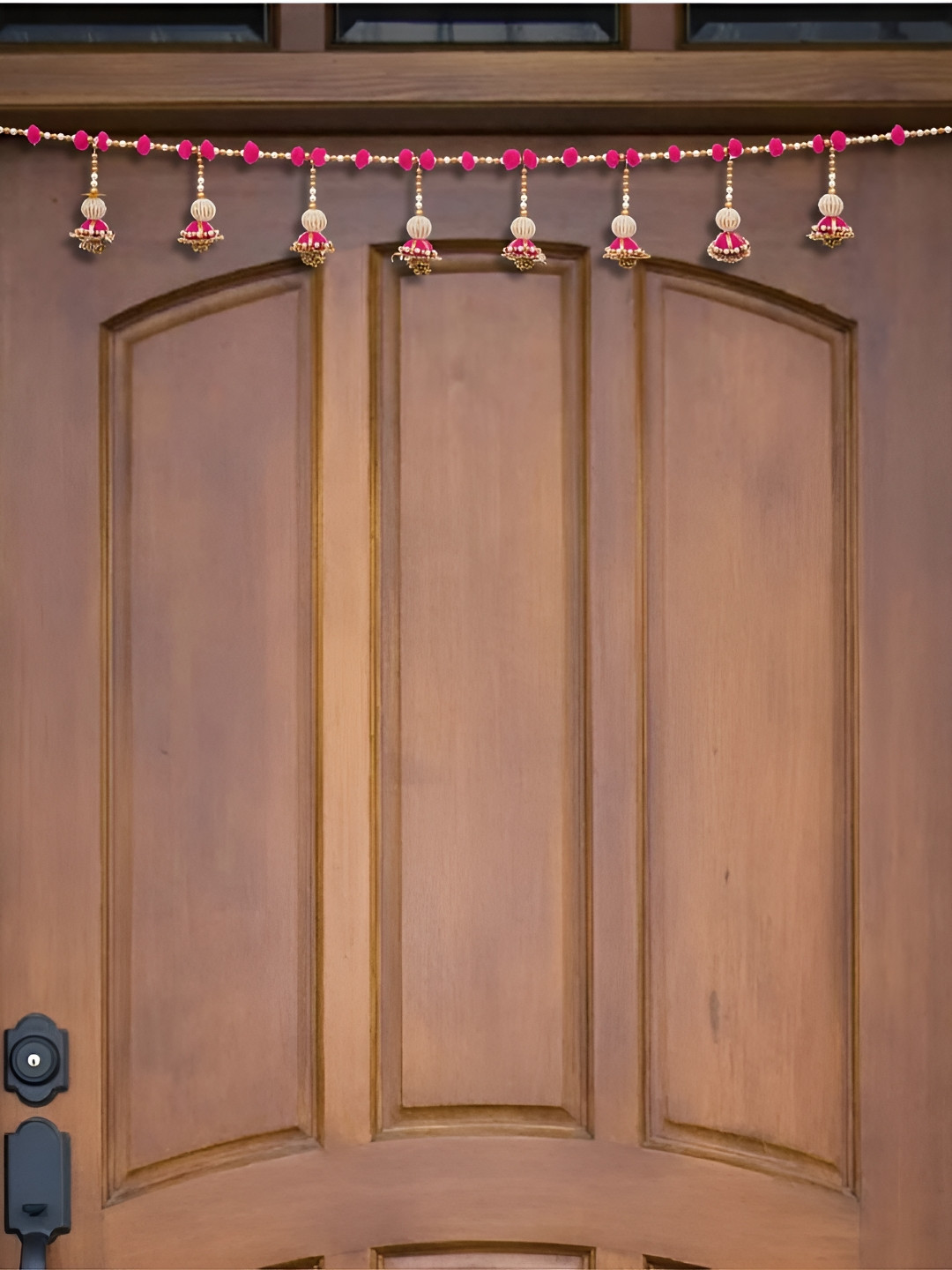 eCraftIndia Pink Floral Beaded Toran Door Hangings