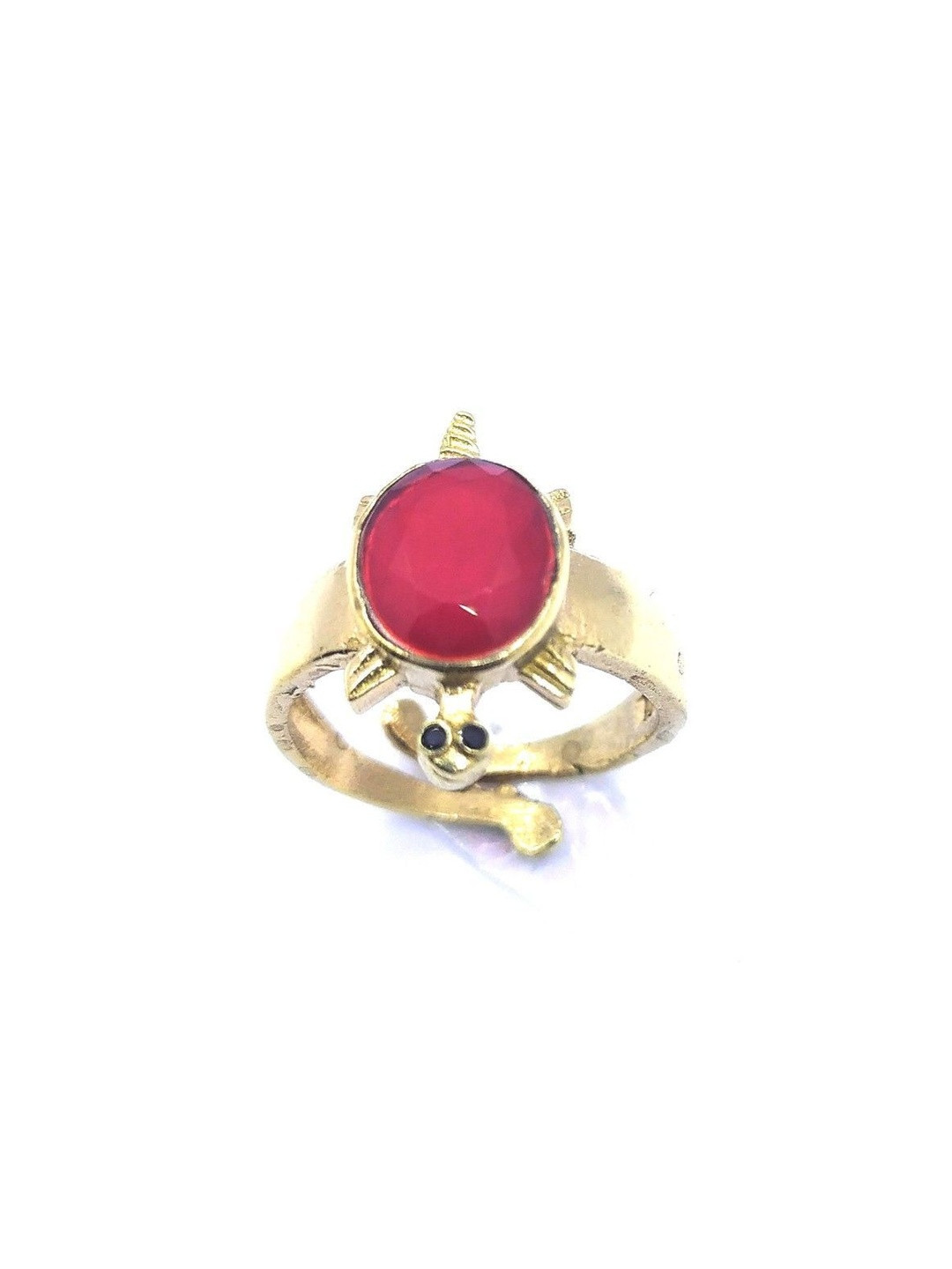 RAVIOUR LIFESTYLE Unisex Silver-Plated Brass Ruby Stone Kachua Finger Ring