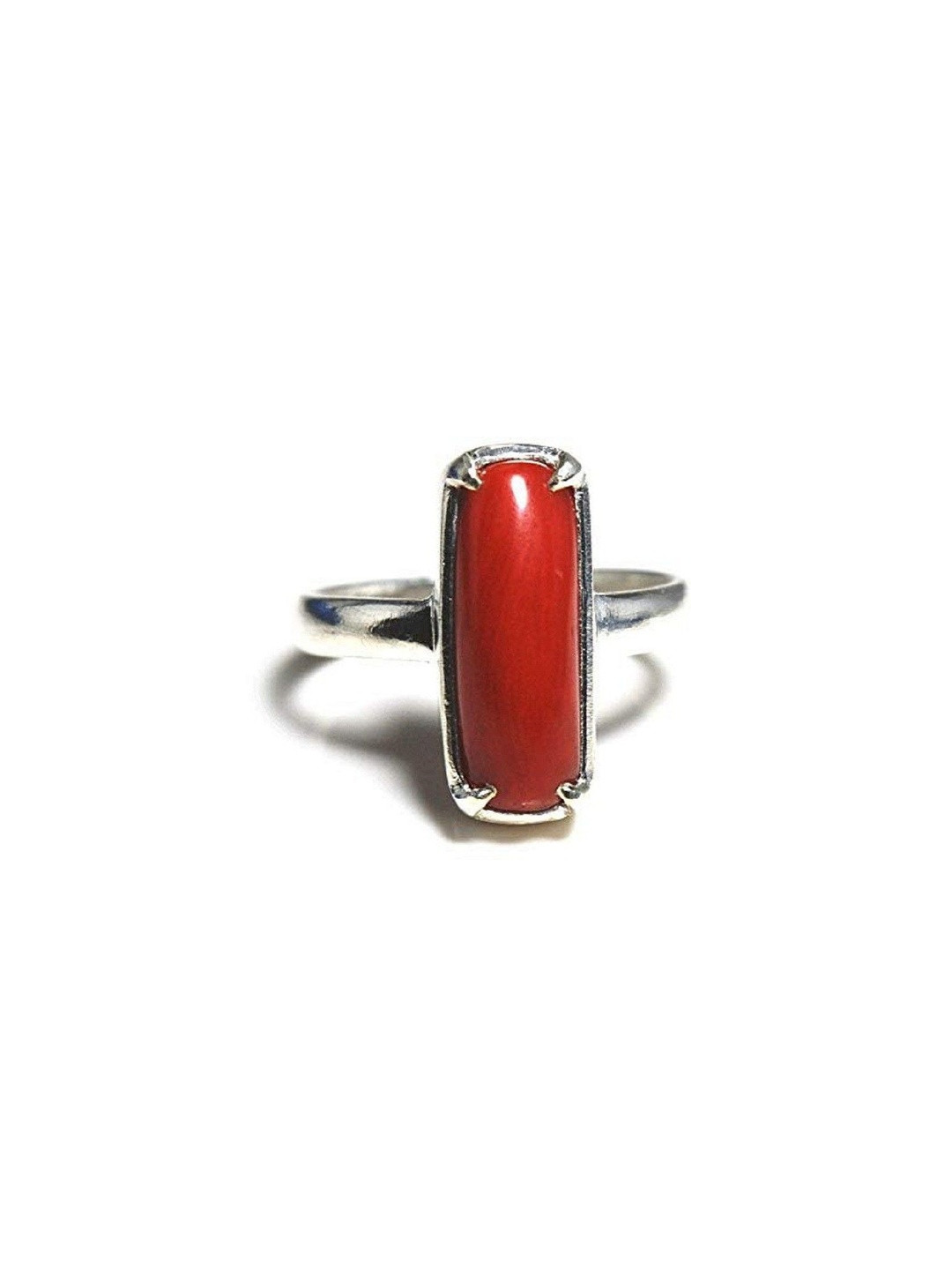 RAVIOUR LIFESTYLE Unisex Silver-Plated Coral (Moonga) Finger Ring