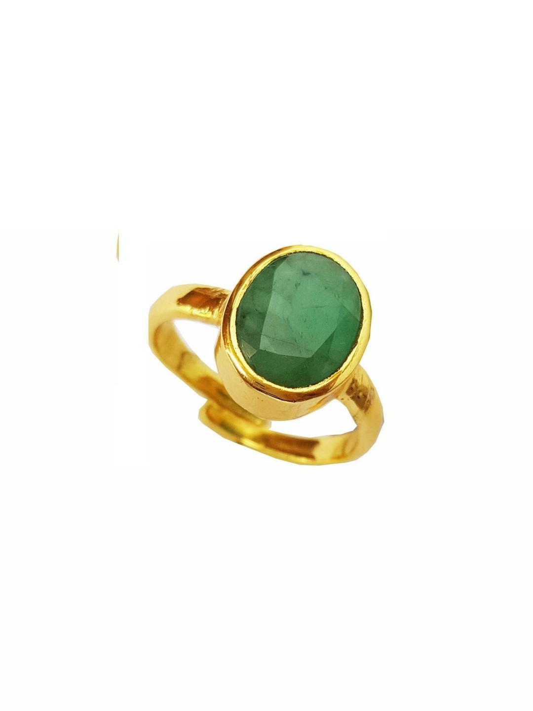 RAVIOUR LIFESTYLE Unisex Gold-Toned Brass Finger Ring with Green Emerald Stone