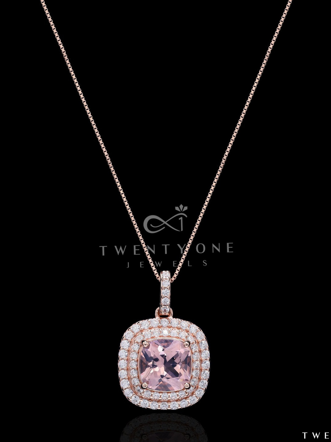 Twenty One Jewels 925 Silver Rose Gold-Plated Morganite & Elizir-Studded Jewellery Set