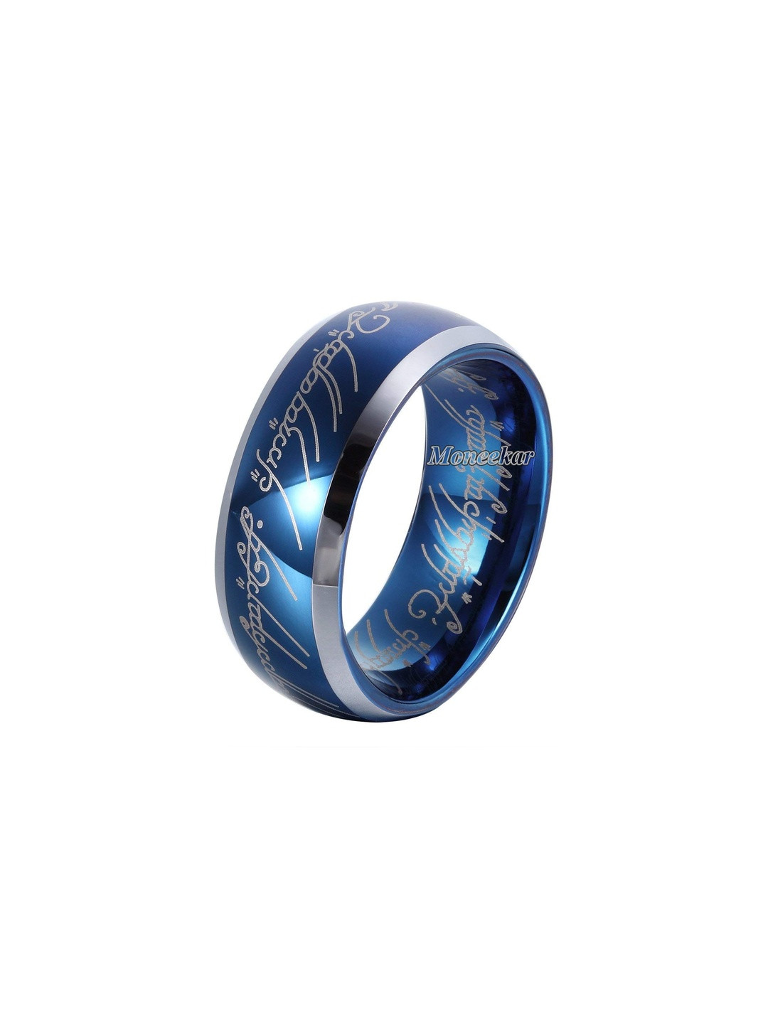 Moneekar Jewels Unisex Blue Tungsten Carbide-Inspired Engraved Finger Ring