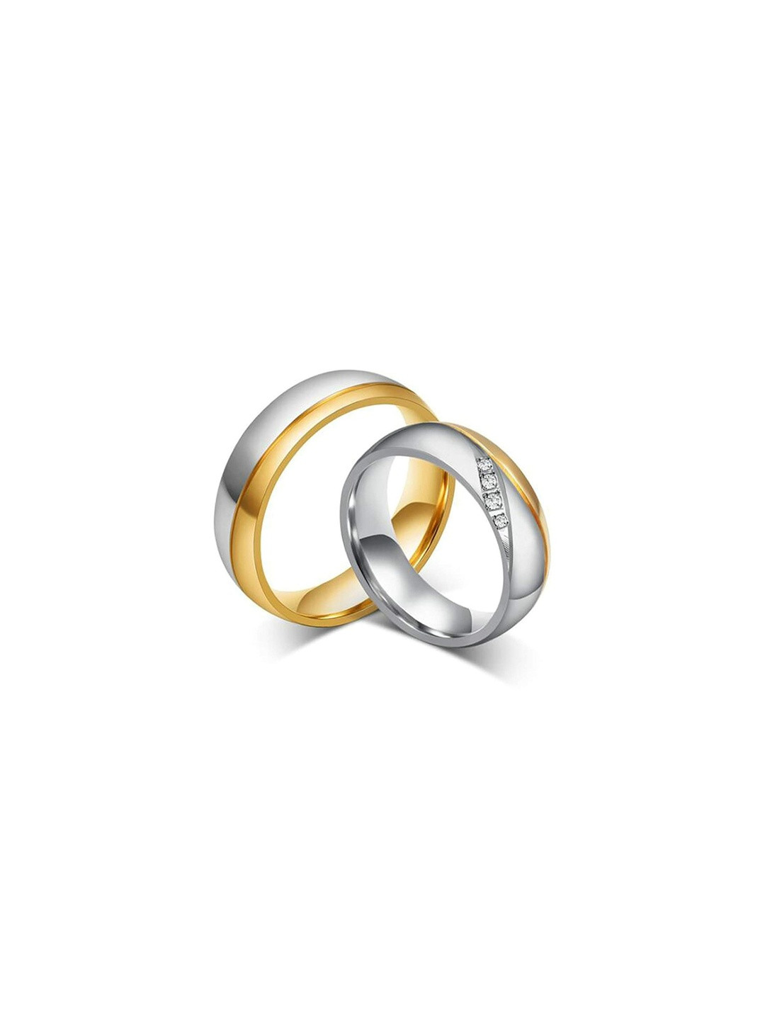 Moneekar Jewels Unisex Set of 2 Gold-Colour Stainless Steel Couple Finger Rings