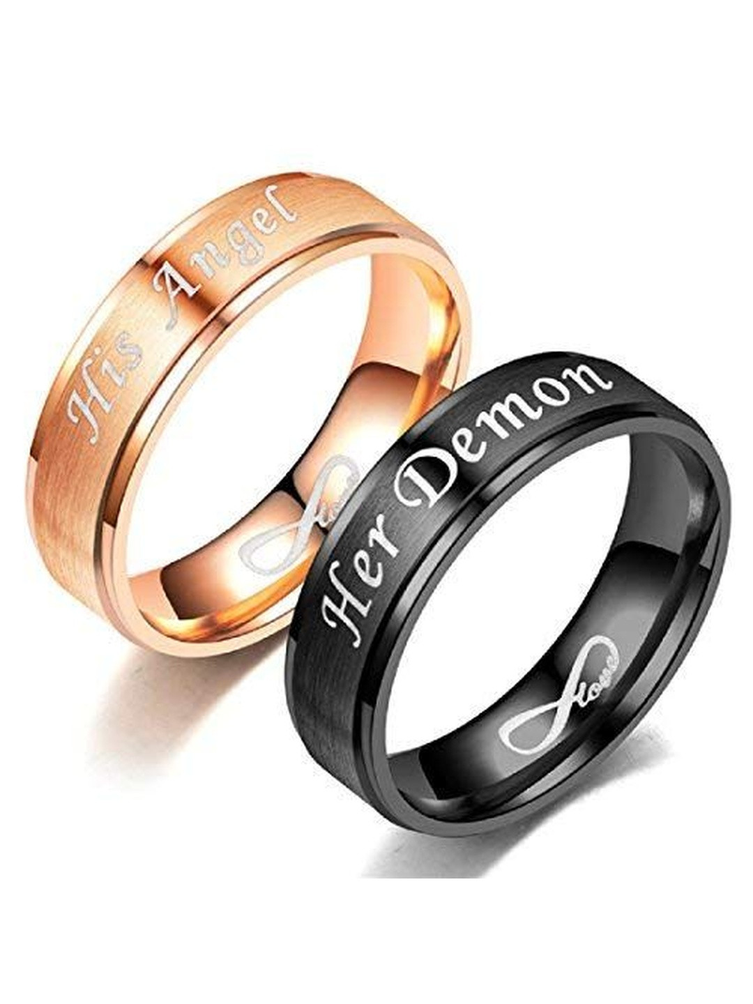 Moneekar Jewels Unisex Set of 2 Stainless Steel Relationship Finger Rings