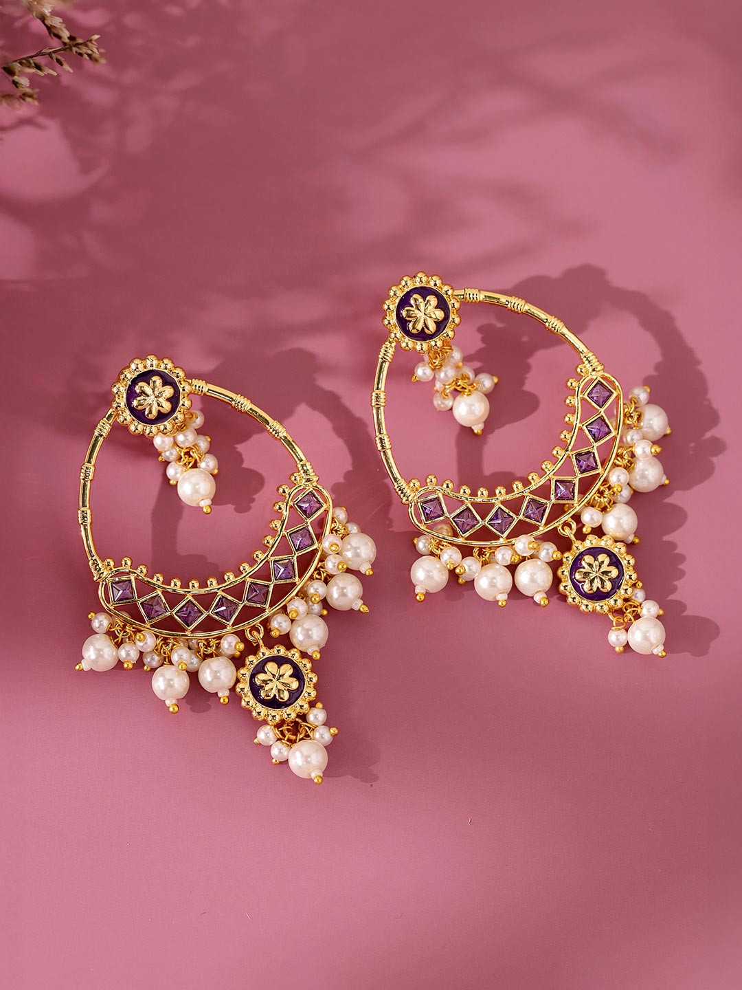 Gota Patti Shahi Meena Chandbali Convertible Earrings
