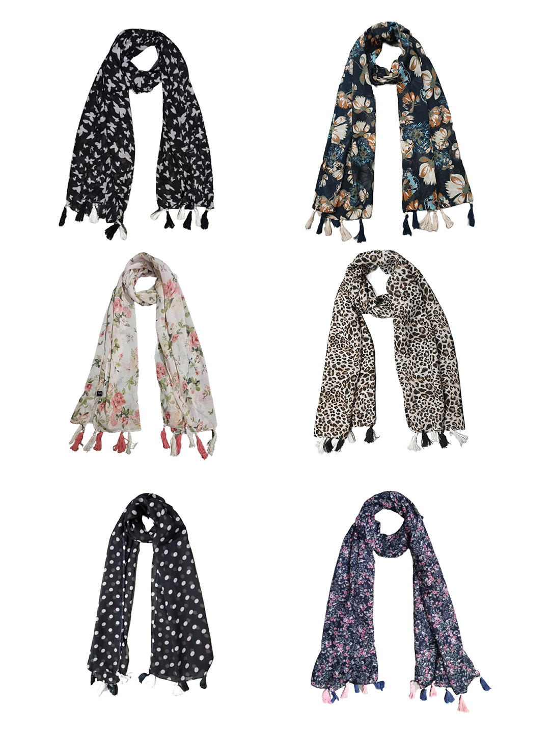 POSHAMPAA be desi Women Pack of 4 Printed Scarf With Tasselled Border